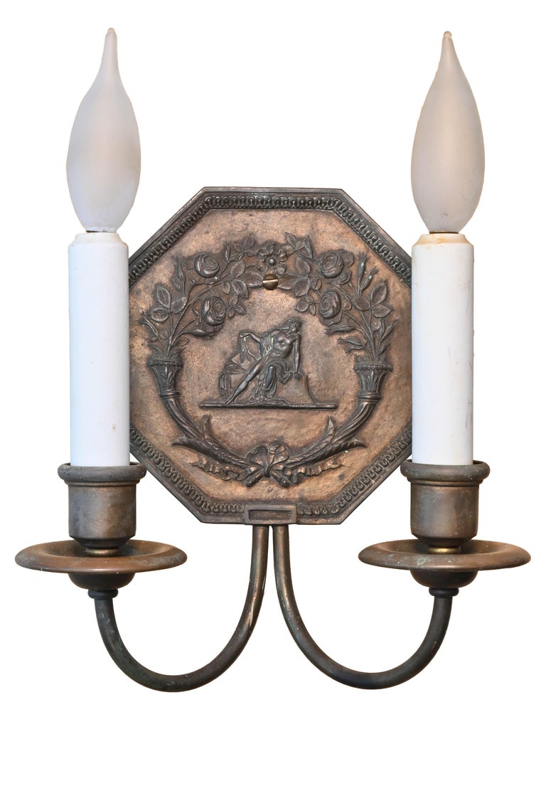 Cast Bronze e.f. Caldwell Two-Arm Sconce Pair For Sale 5