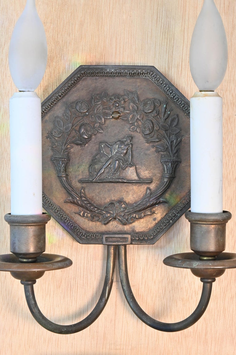 Cast Bronze e.f. Caldwell Two-Arm Sconce Pair For Sale 6