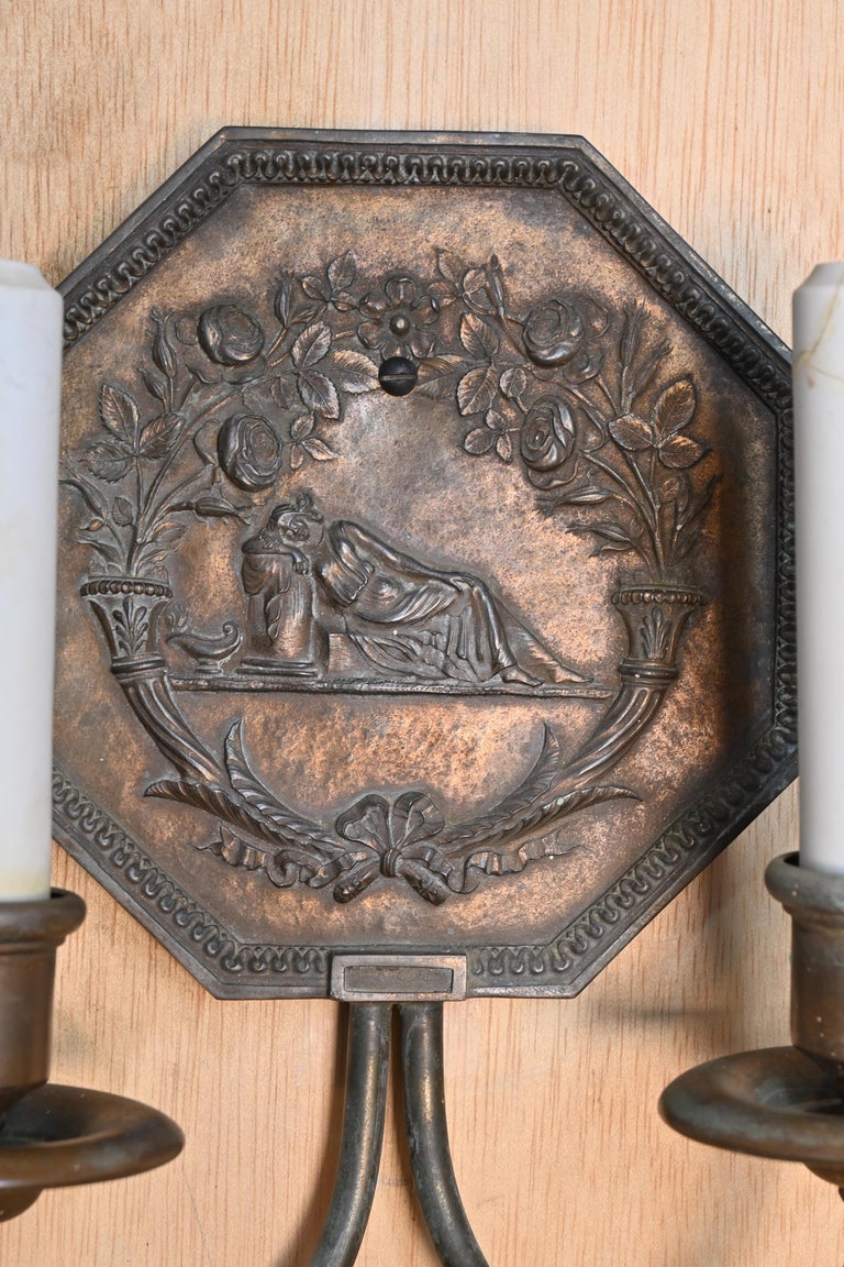 Cast Bronze e.f. Caldwell Two-Arm Sconce Pair In Good Condition For Sale In Minneapolis, MN
