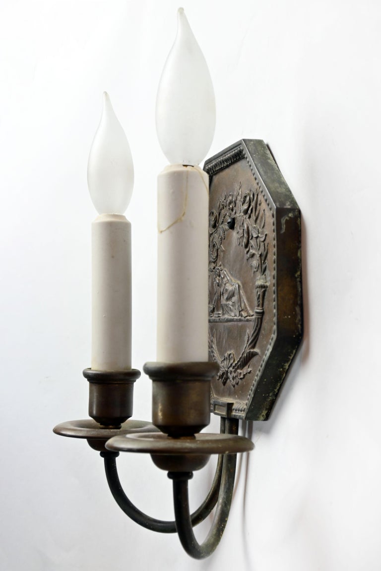 Cast Bronze e.f. Caldwell Two-Arm Sconce Pair For Sale 1