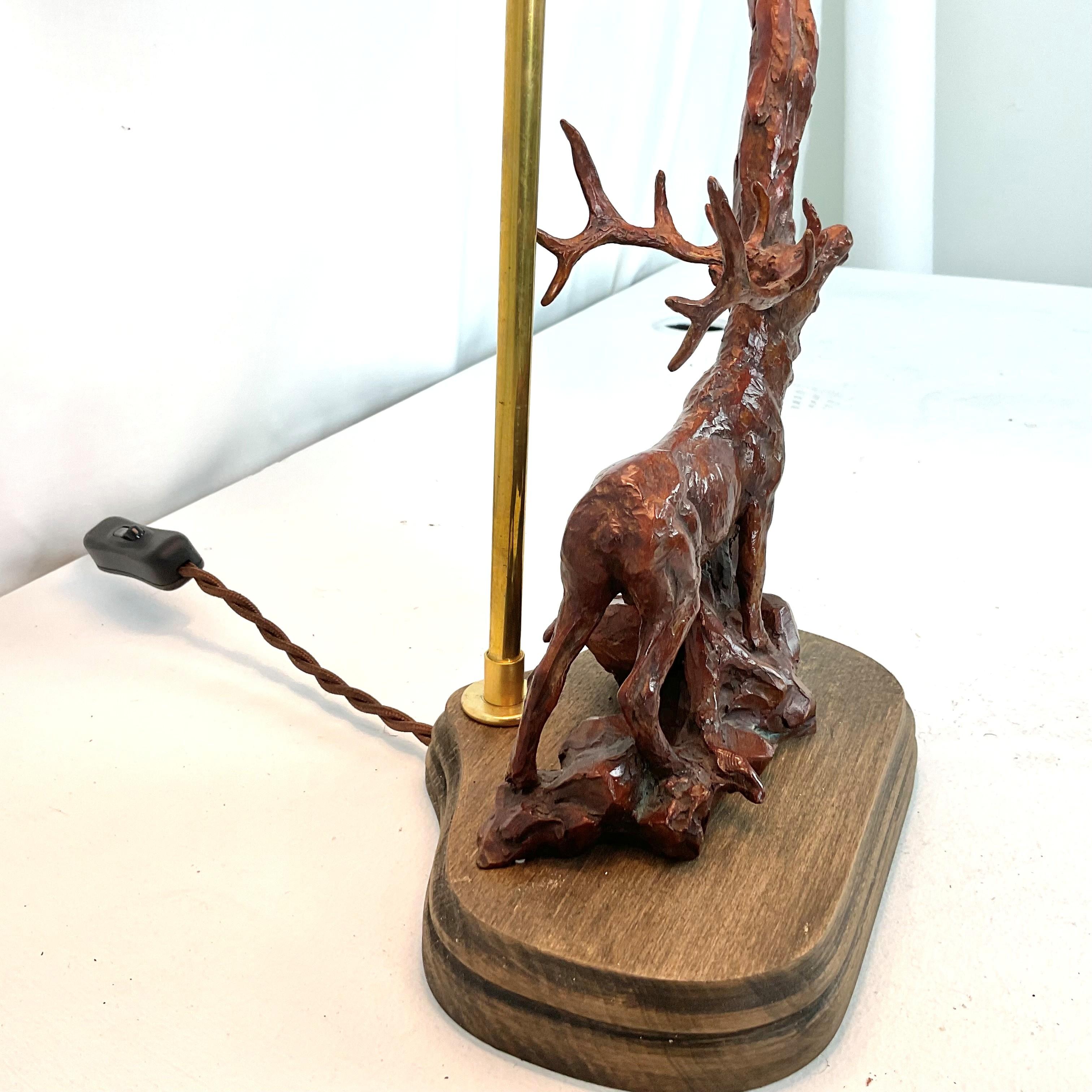 Country Cast Bronze Elk Lamp For Sale