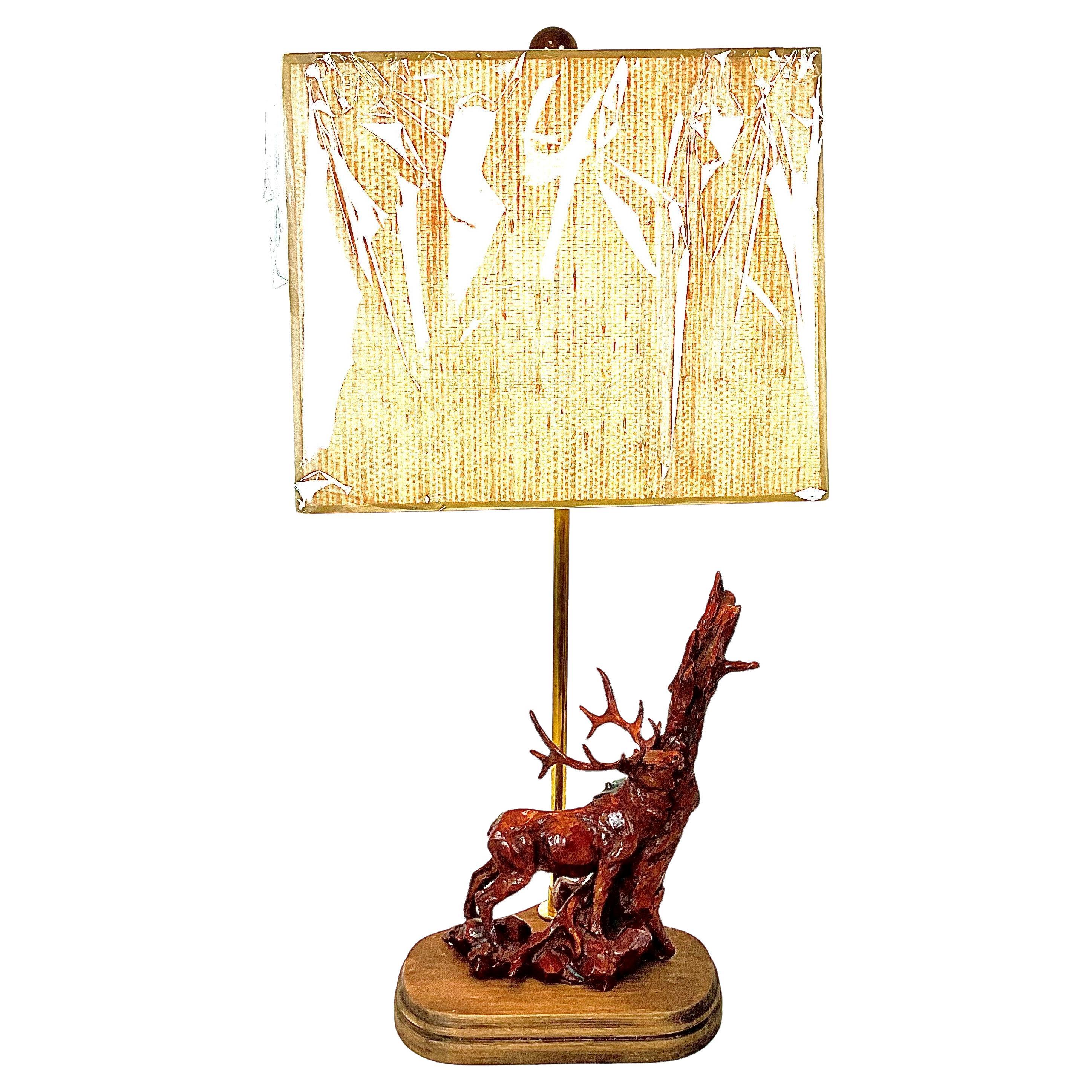 Cast Bronze Elk Lamp For Sale