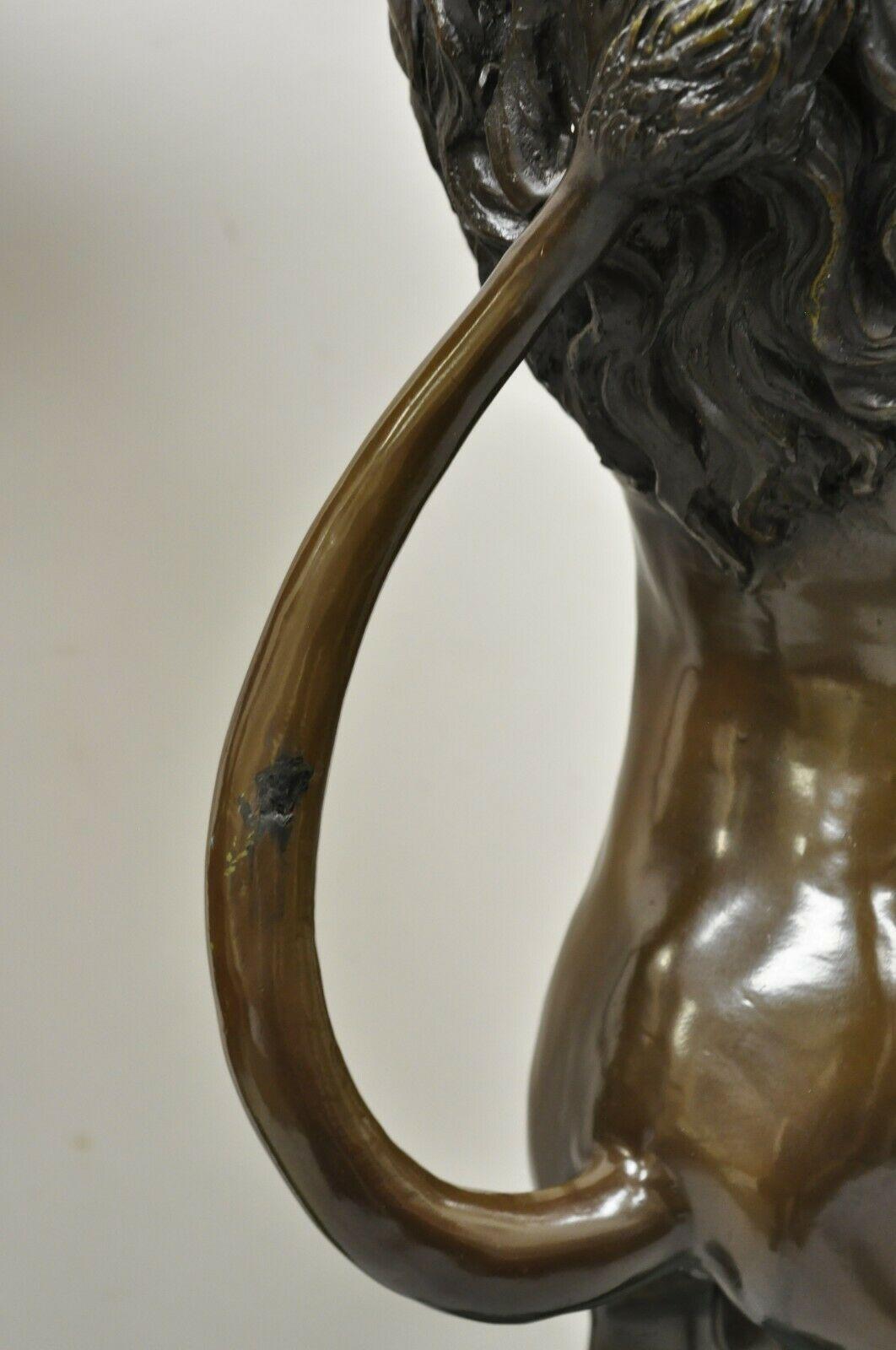 Cast Bronze Figural Lion Sculpture Marble Top Pedestals After P.J Mene, a Pair For Sale 3