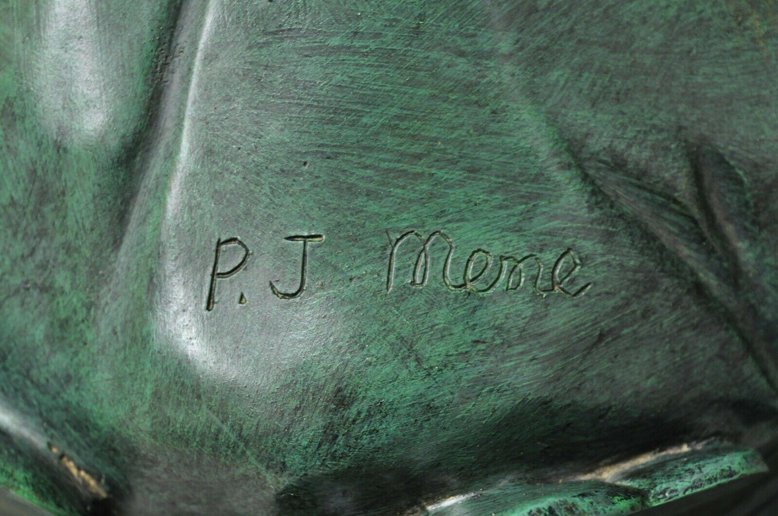 Cast Bronze Figural Lion Sculpture Marble Top Pedestals After P.J Mene, a Pair For Sale 1