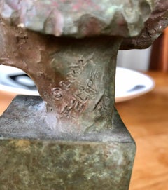 Cast Bronze Figurative Profile Sculpture Signed