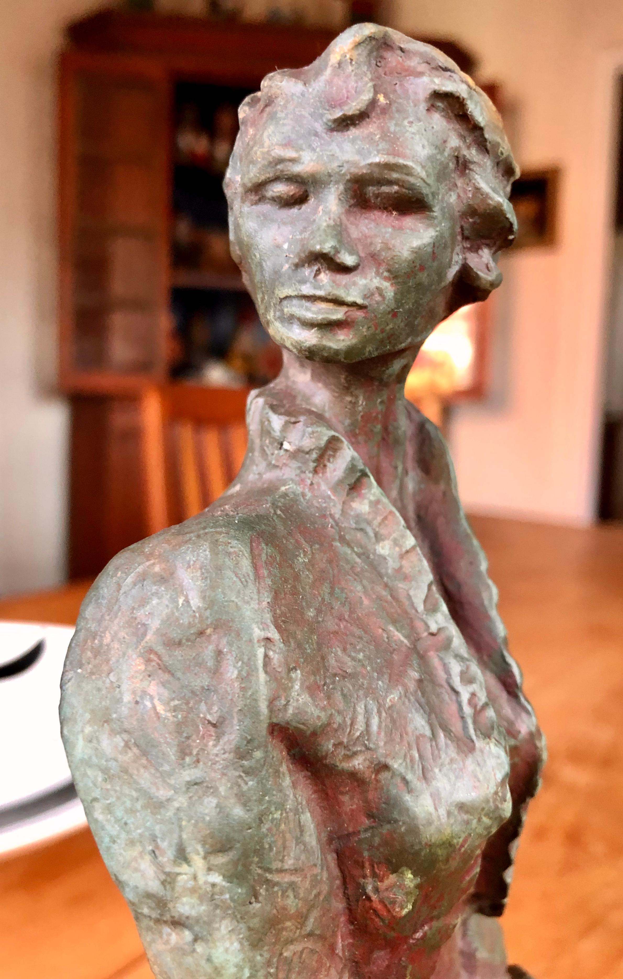 Unknown Cast Bronze Figurative Profile Sculpture Signed