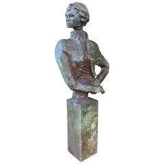 Cast Bronze Figurative Profile Sculpture Signed