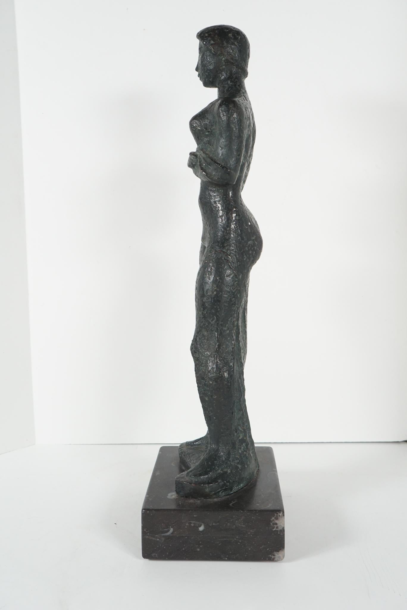 French Cast Bronze Figure by Georges Oudot “Femme Debout Au Drape