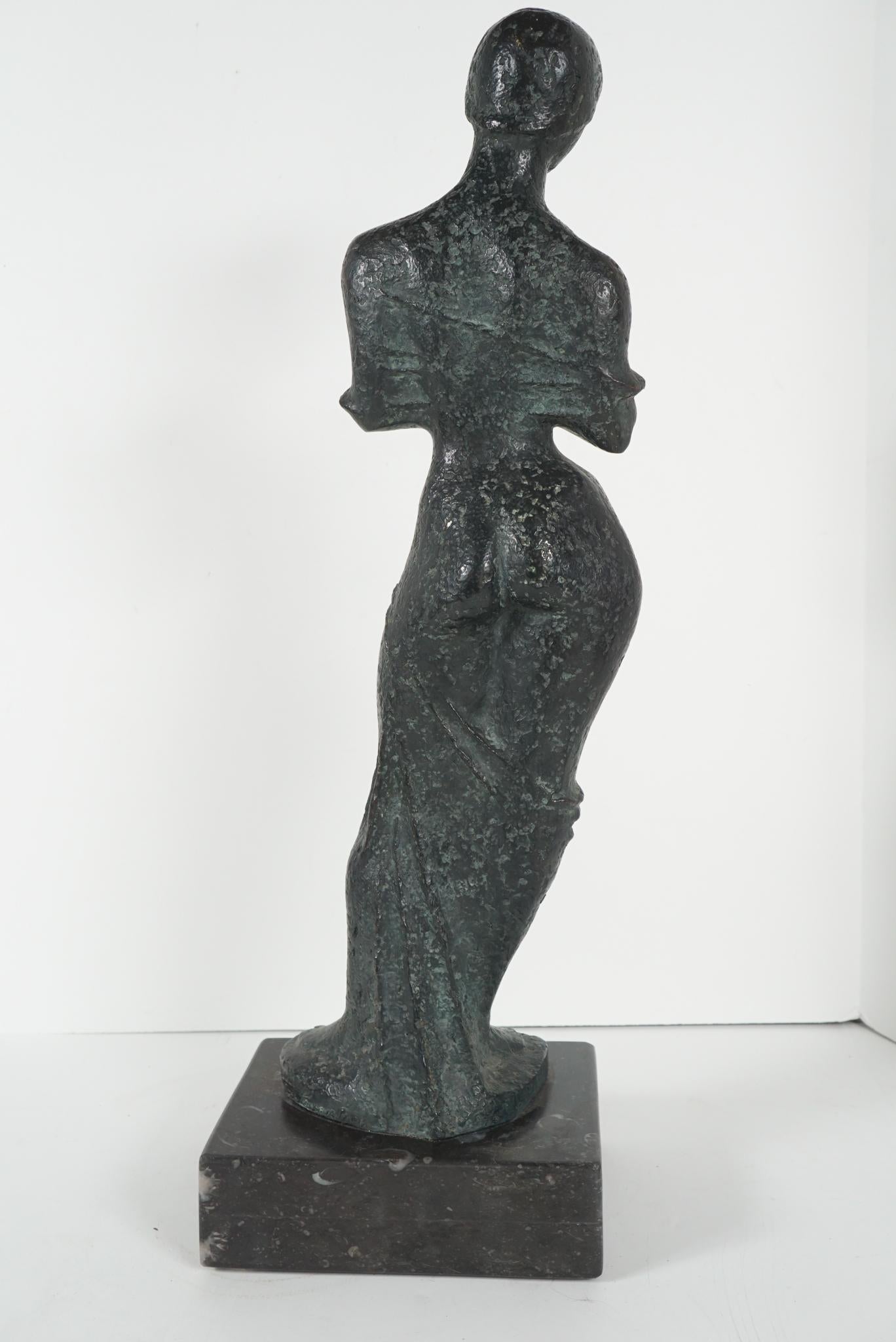 French Cast Bronze Figure by Georges Oudot “Femme Debout Au Drape