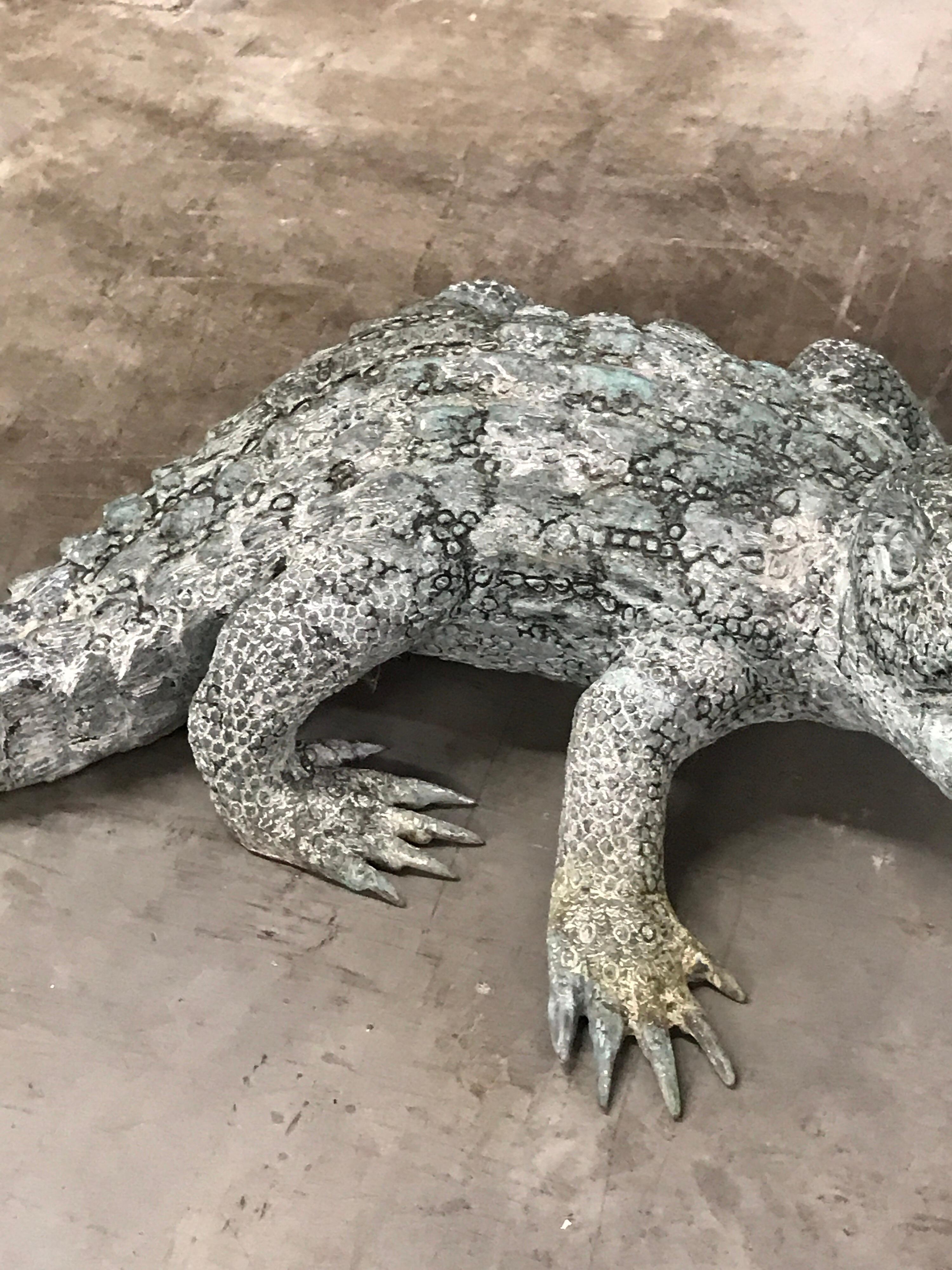 European Cast Bronze Garden Sculpture of an Alligator For Sale