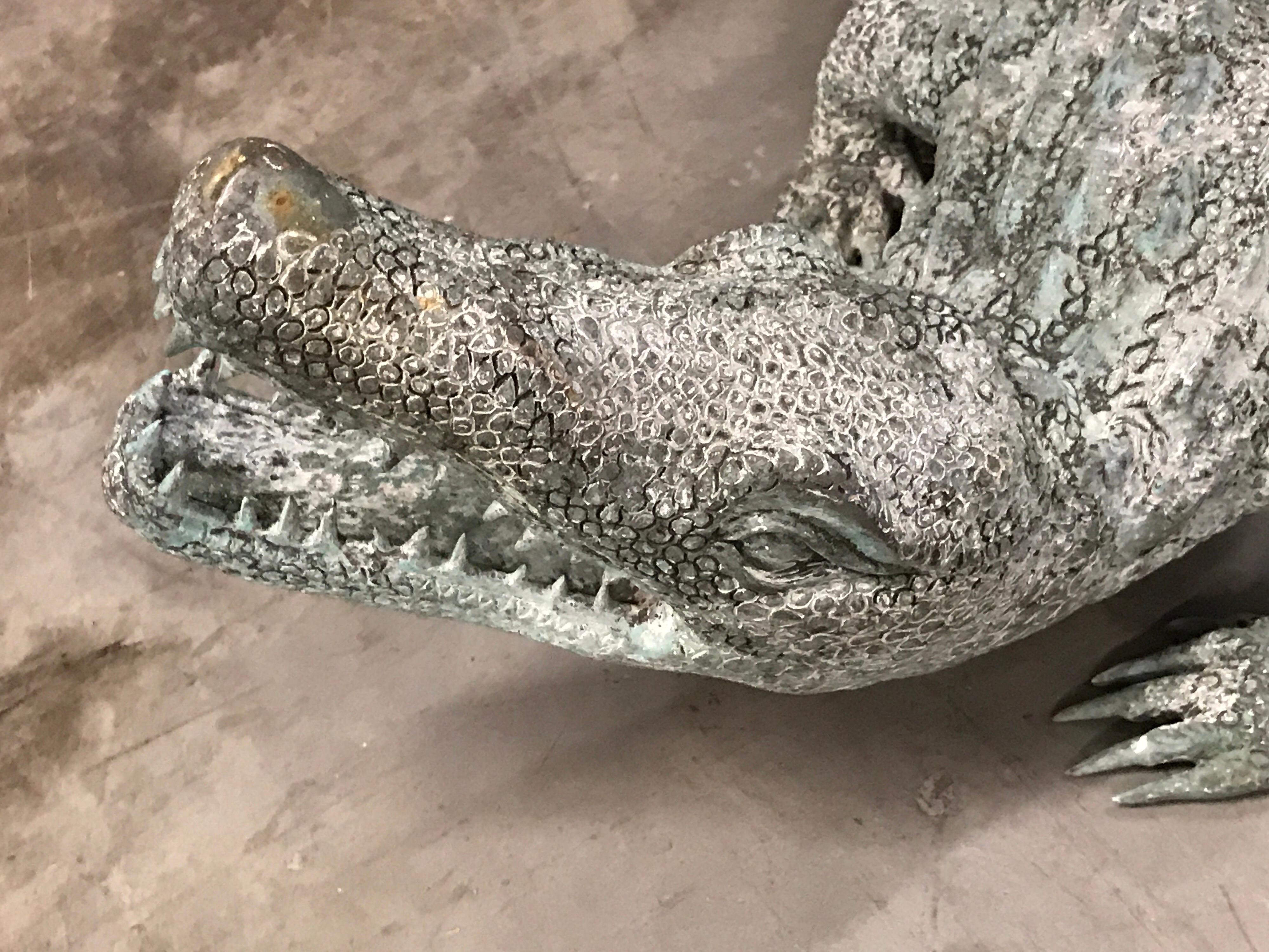 Cast Bronze Garden Sculpture of an Alligator For Sale 1