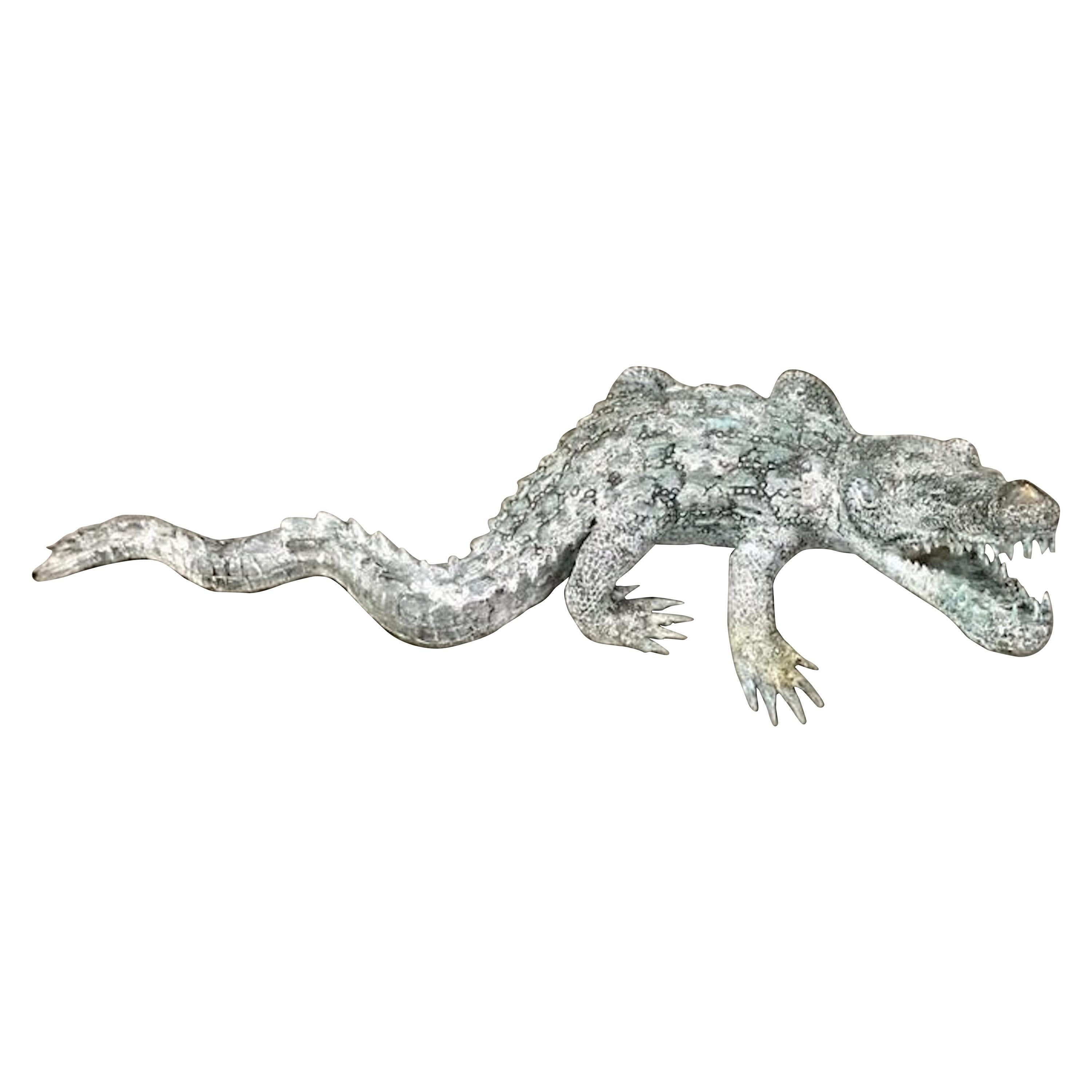 Cast Bronze Garden Sculpture of an Alligator For Sale