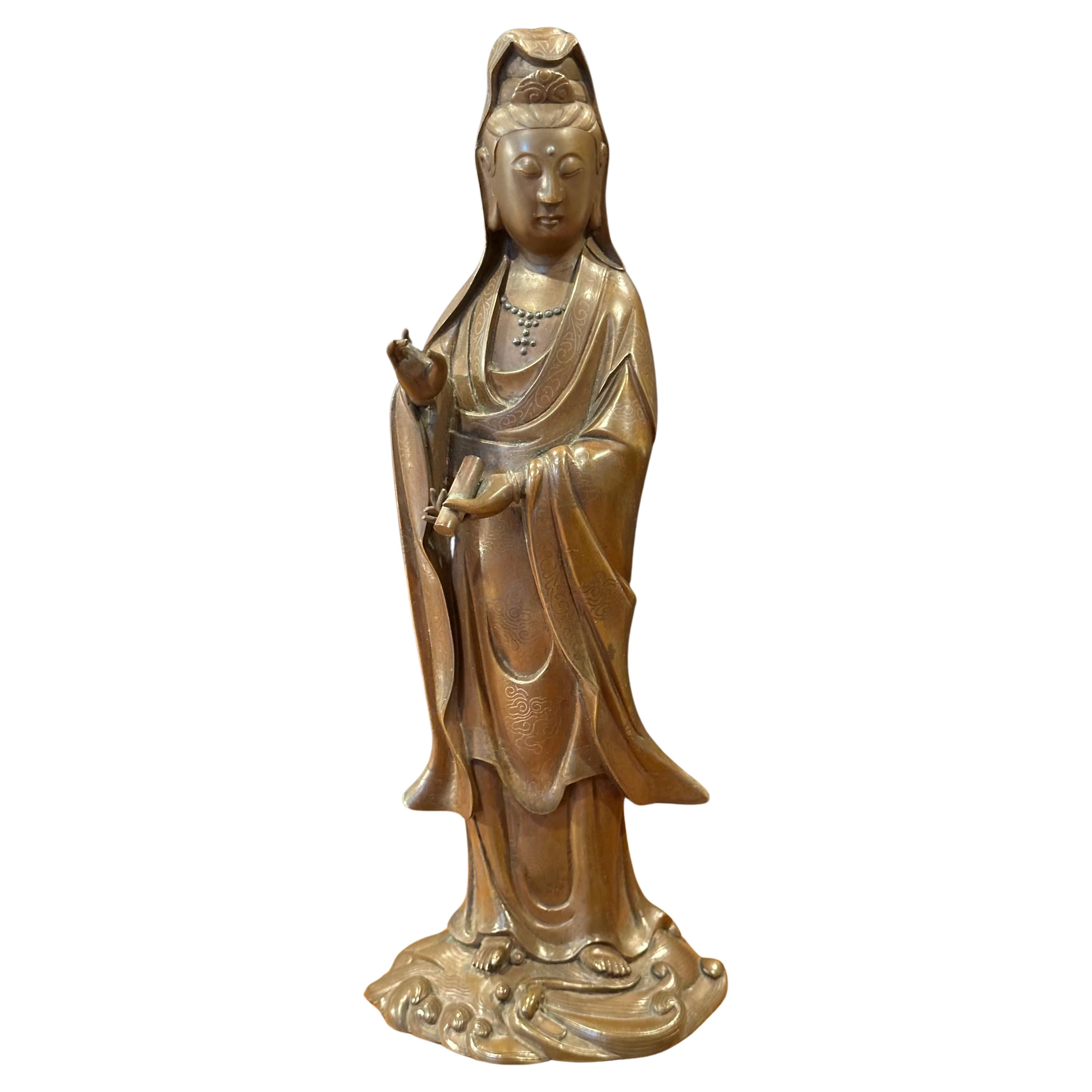 Qing Dynasty Cast Bronze Standing Guanyin with Shisou Mark 12