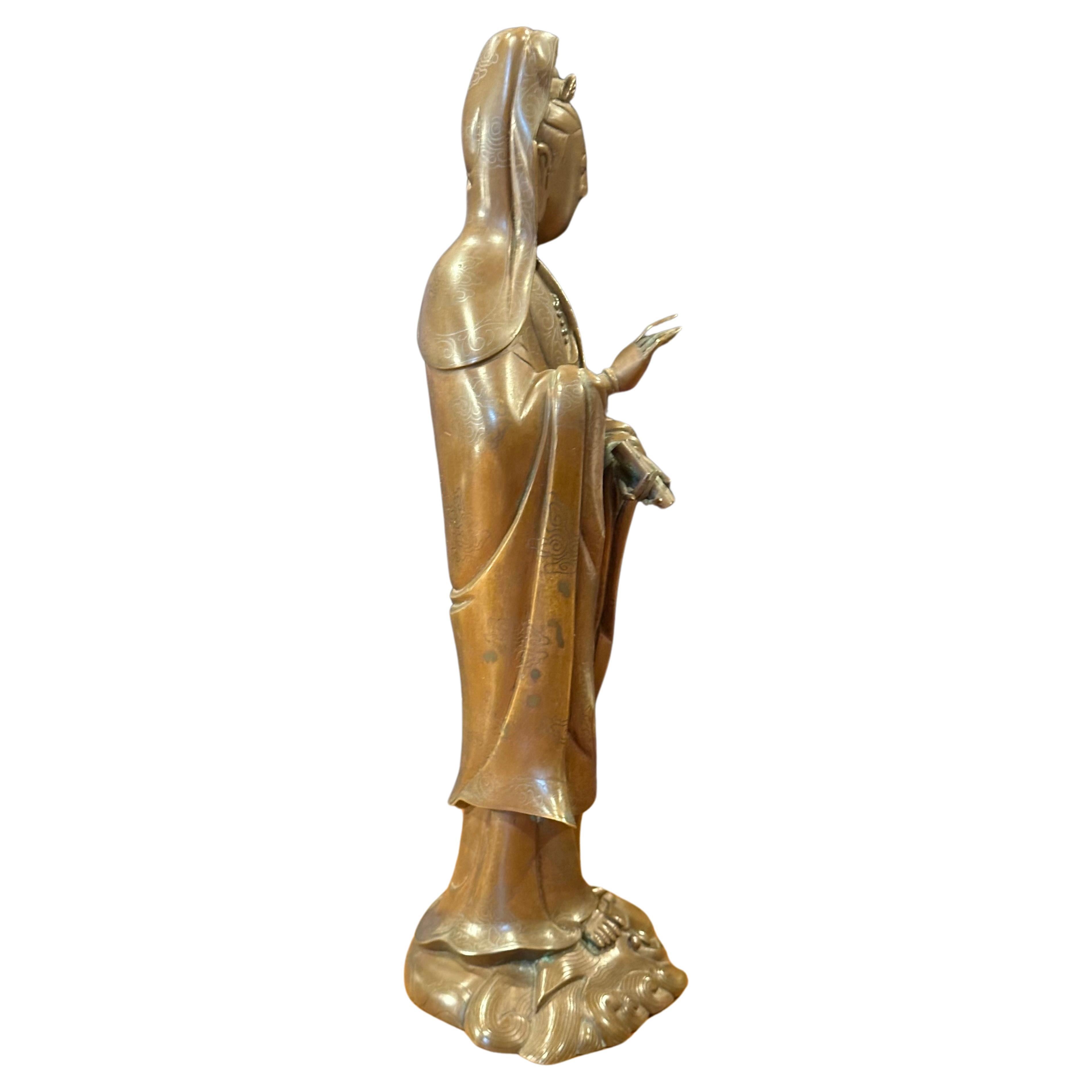 Chinese Qing Dynasty Cast Bronze Standing Guanyin with Shisou Mark