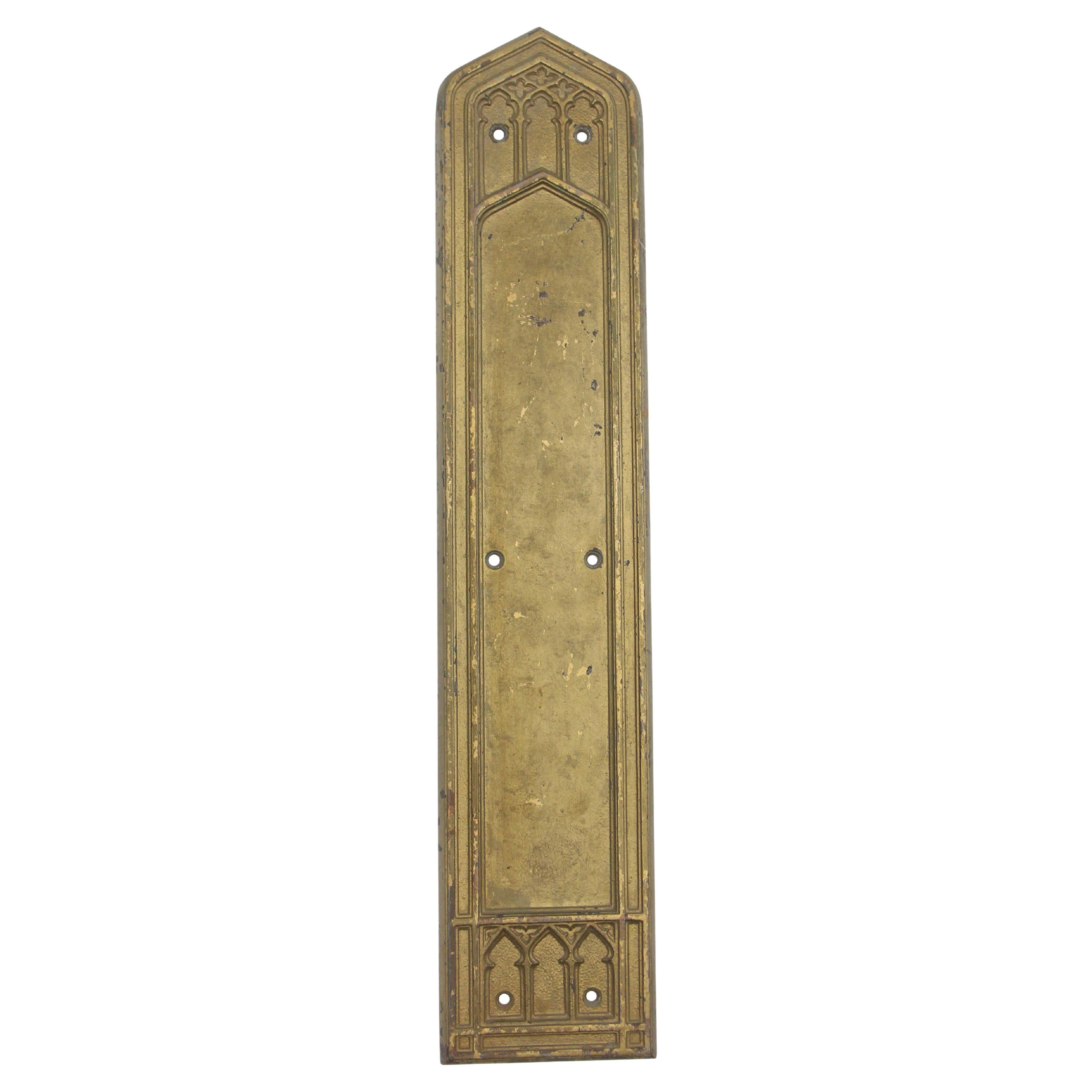 Cast Bronze Gothic Door Push Plate with Gold Paint Made by Corbin