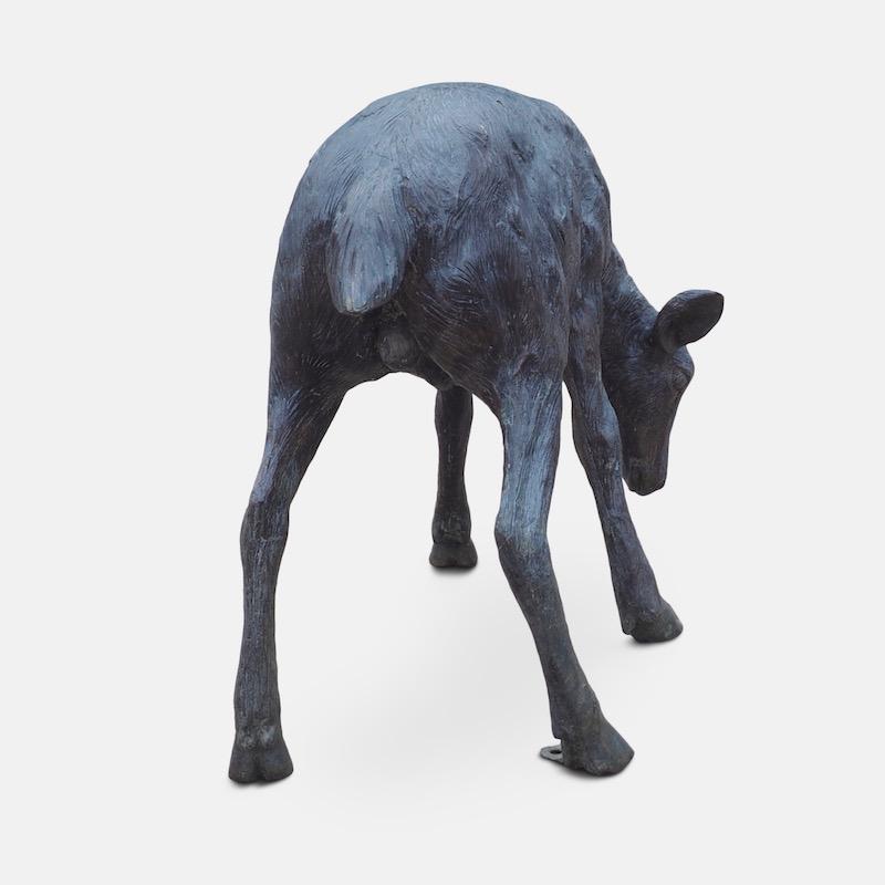 Modern Cast Bronze Grazing Fawn Sculpture