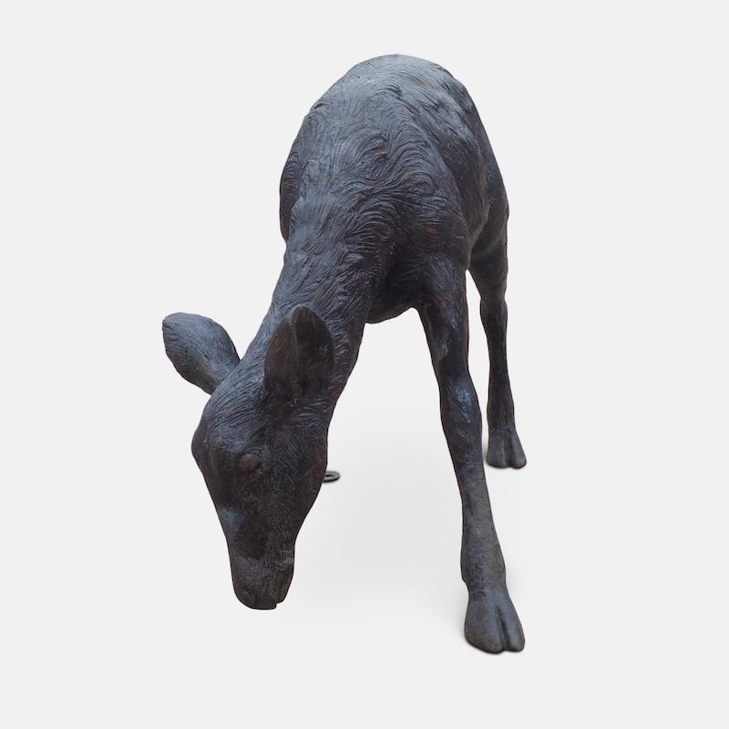 English Cast Bronze Grazing Fawn Sculpture