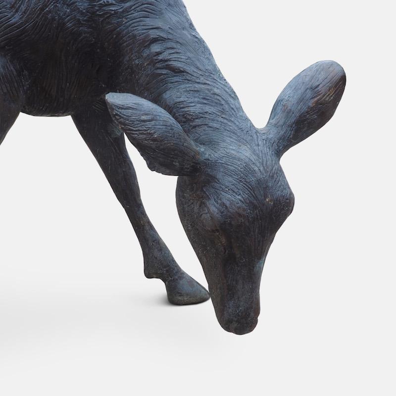 Cast Bronze Grazing Fawn Sculpture 3