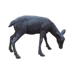 Cast Bronze Grazing Fawn Sculpture