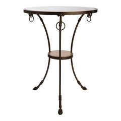 Cast Bronze Gueridon Side table with hoof foot & rope details with Marble top