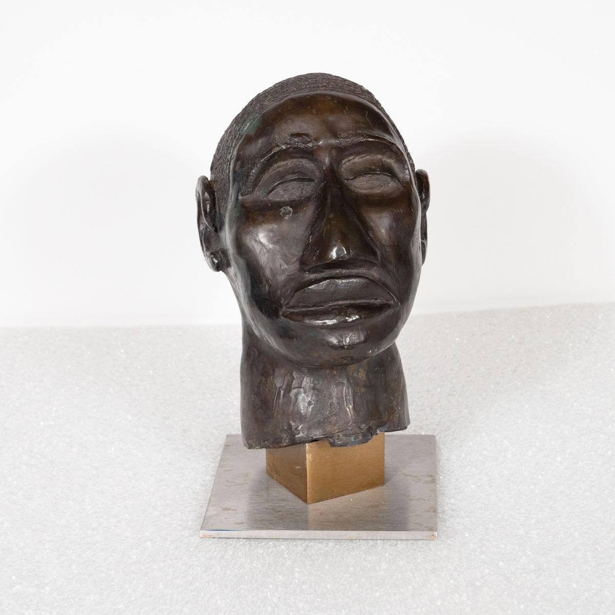 Modern Cast Bronze Head Sculpture