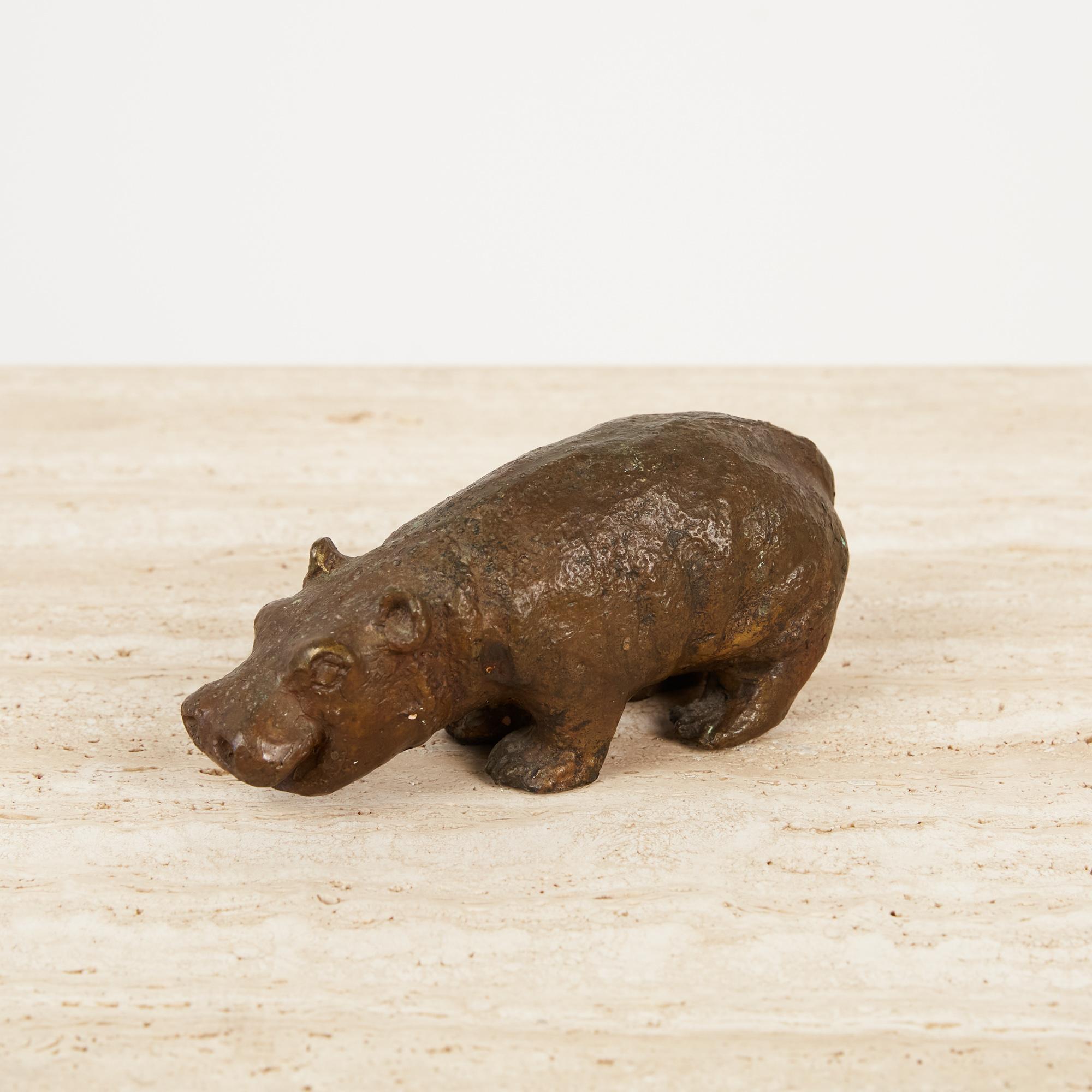 Modern Cast Bronze Hippo Sculpture