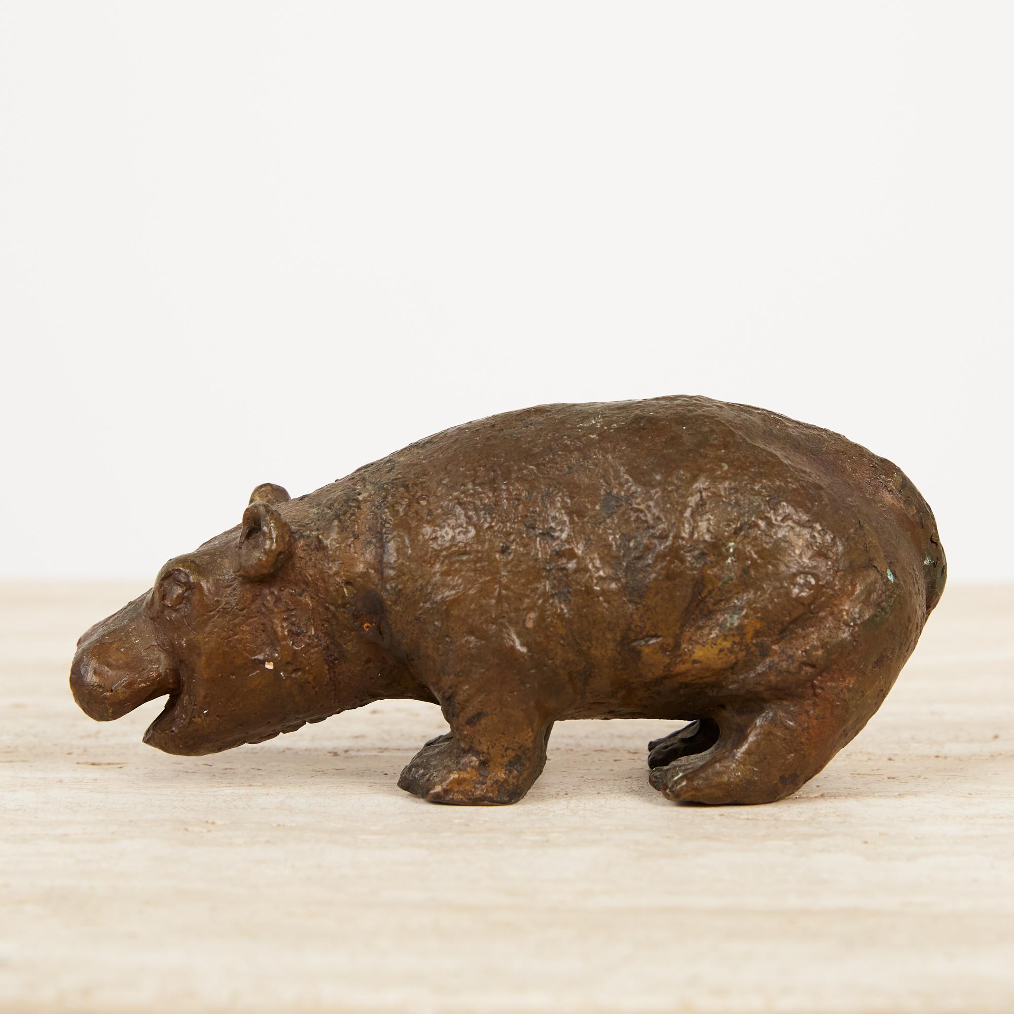 20th Century Cast Bronze Hippo Sculpture