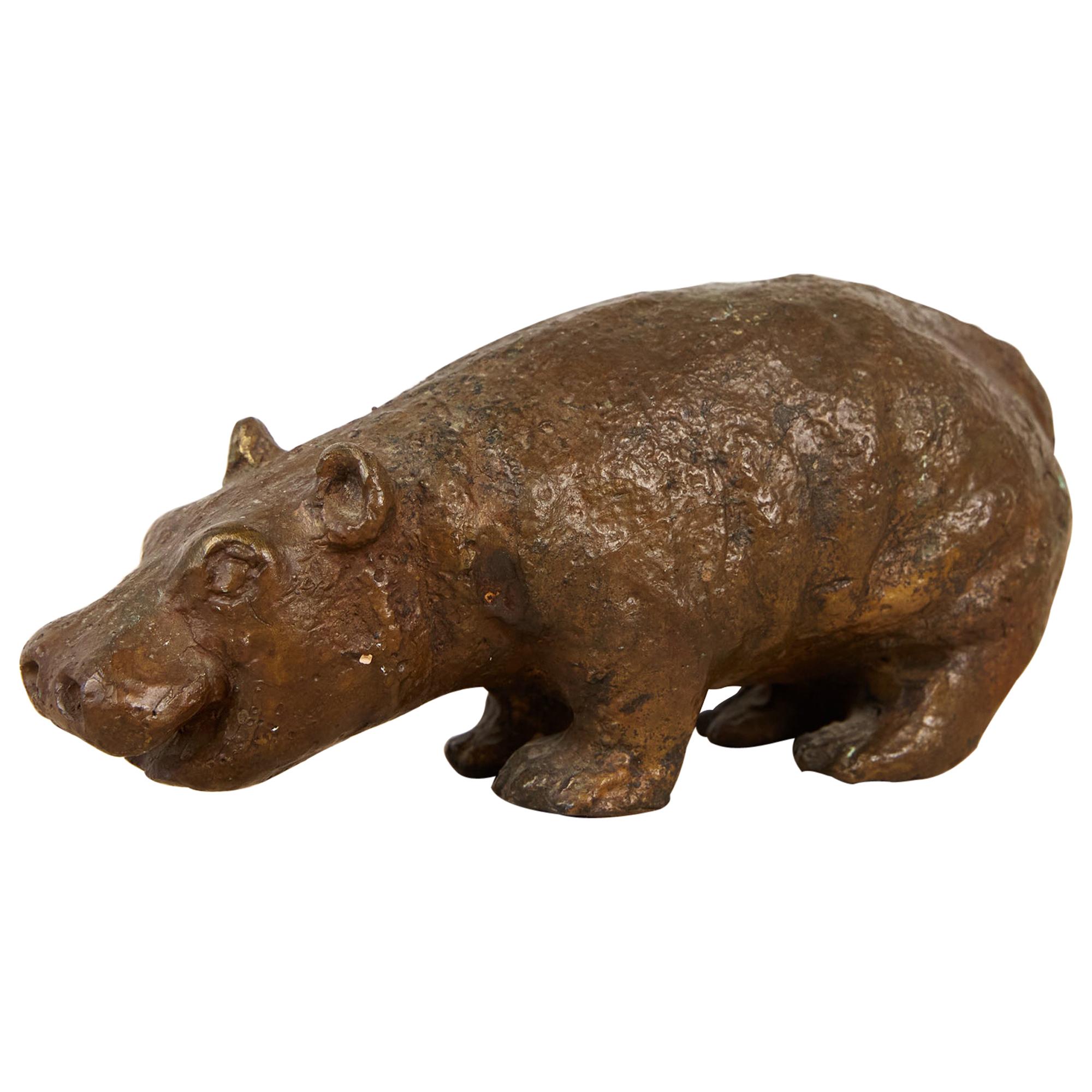 Cast Bronze Hippo Sculpture
