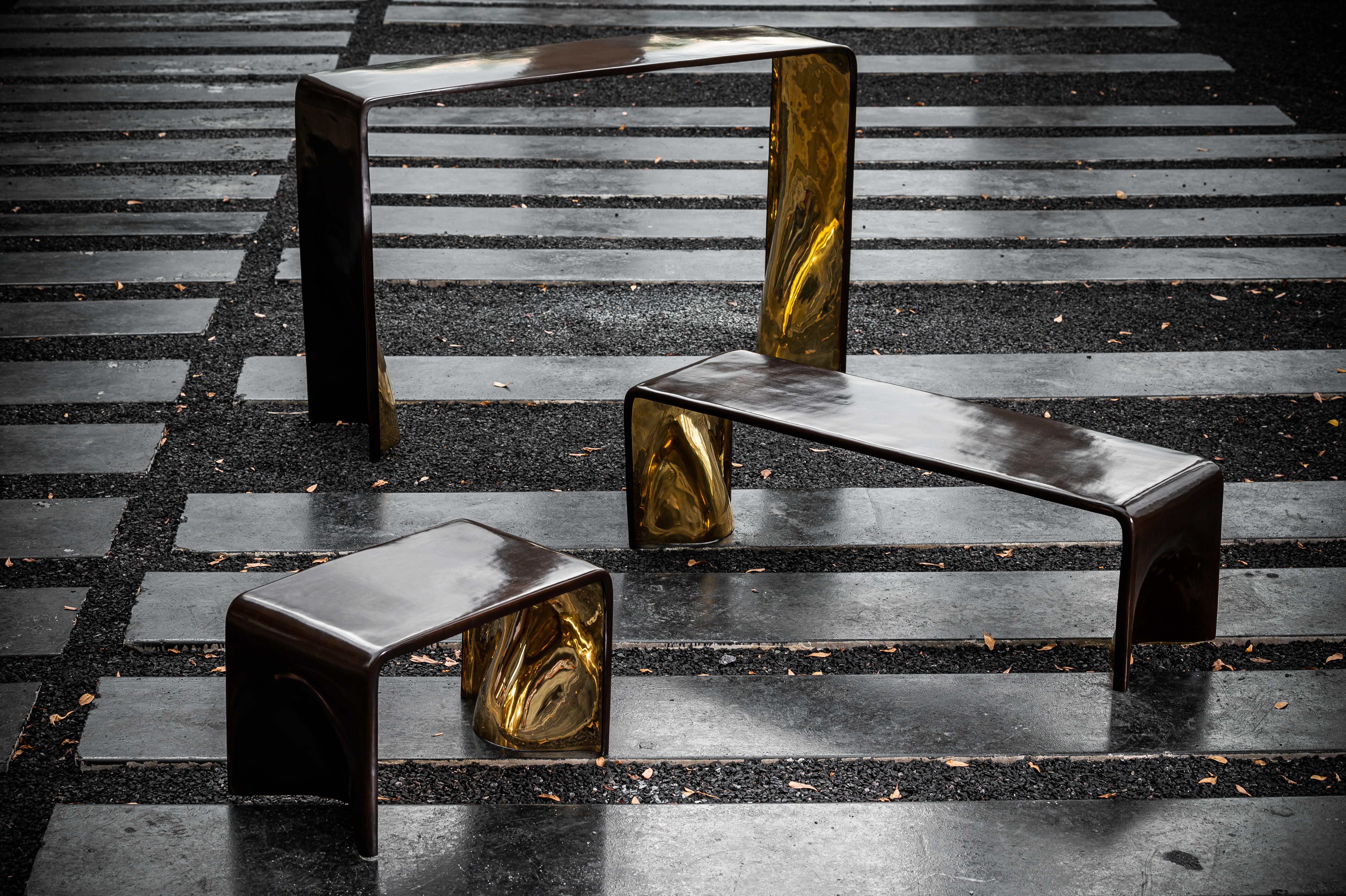 Cast Bronze Khetan Bench with Gold Bronze Interior by Elan Atelier in Stock In New Condition For Sale In New York, NY