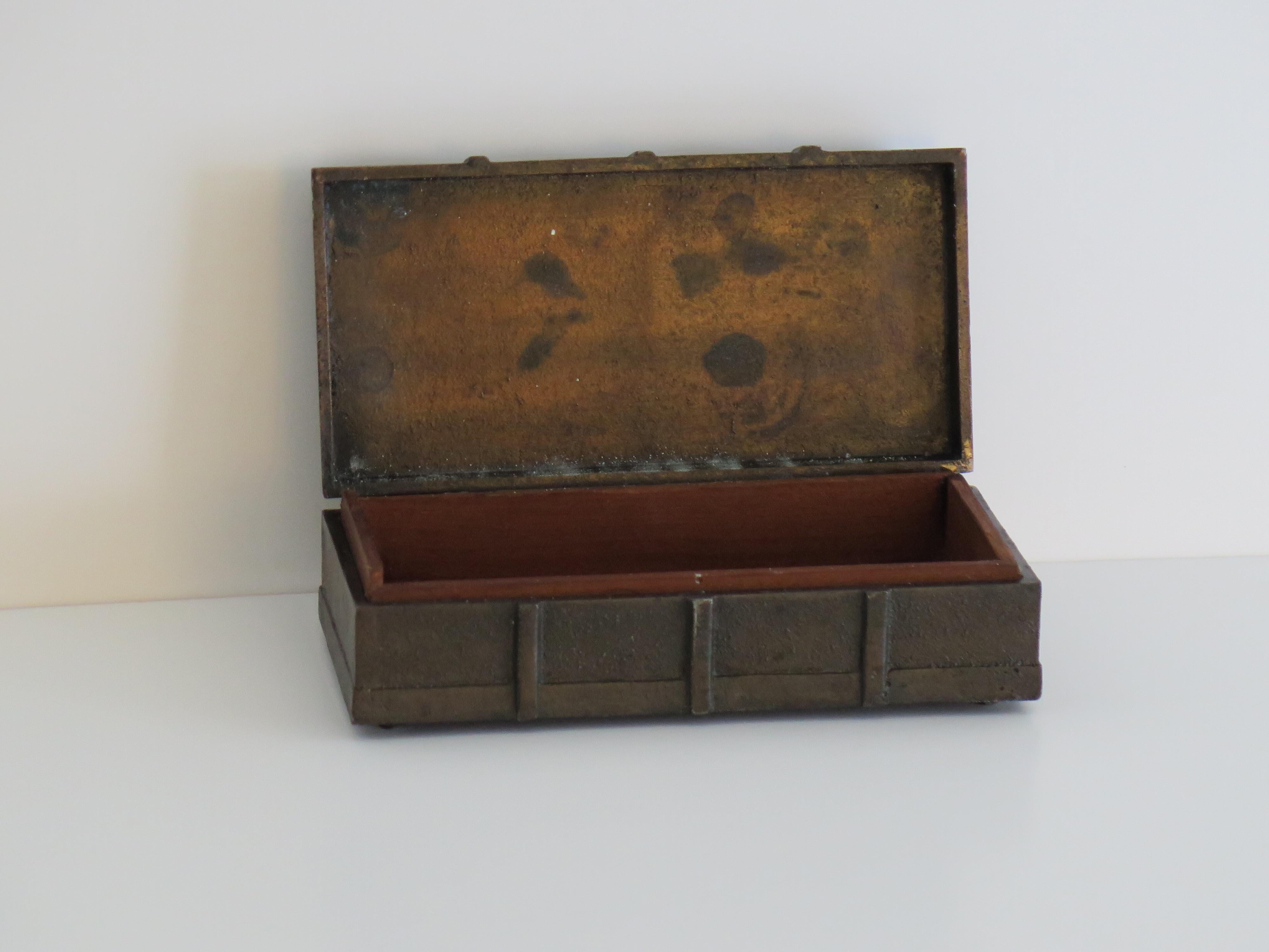 Cast Bronze Lidded Box with Medieval Scenes and hardwood liner, Late 19thC For Sale 6