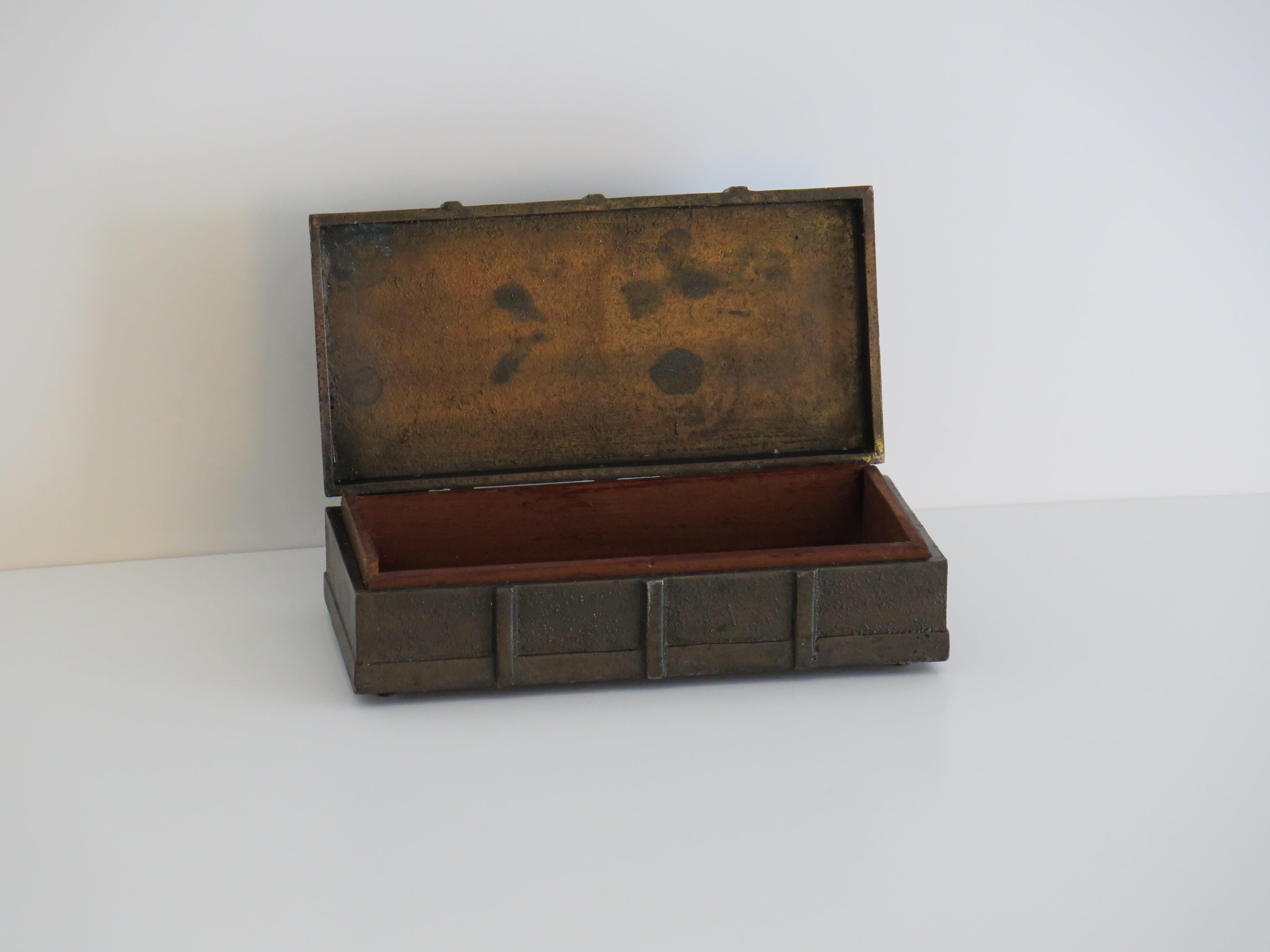 Cast Bronze Lidded Box with Medieval Scenes and hardwood liner, Late 19thC For Sale 7