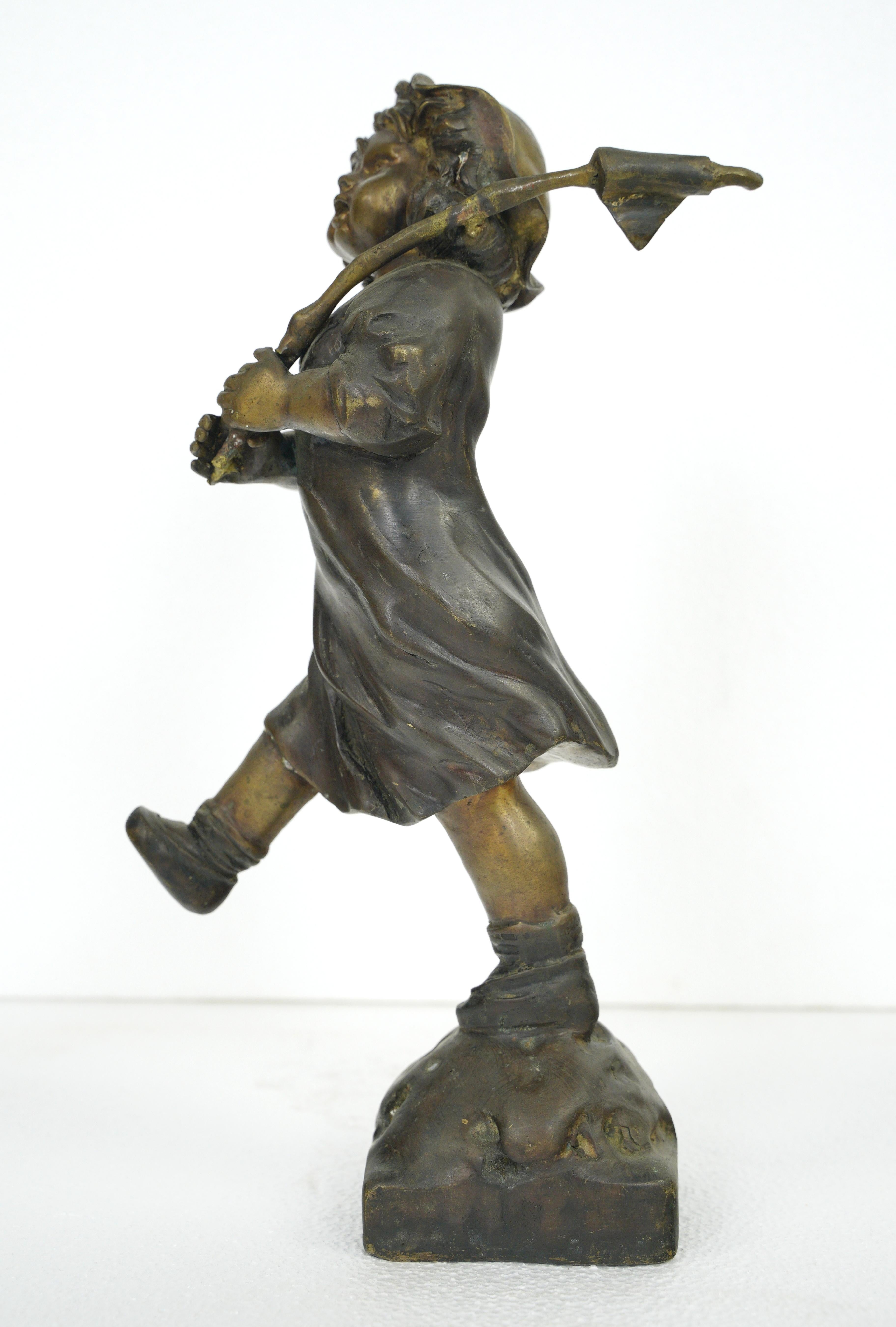 Cast Bronze Marching Girl with Flag Statue For Sale 6