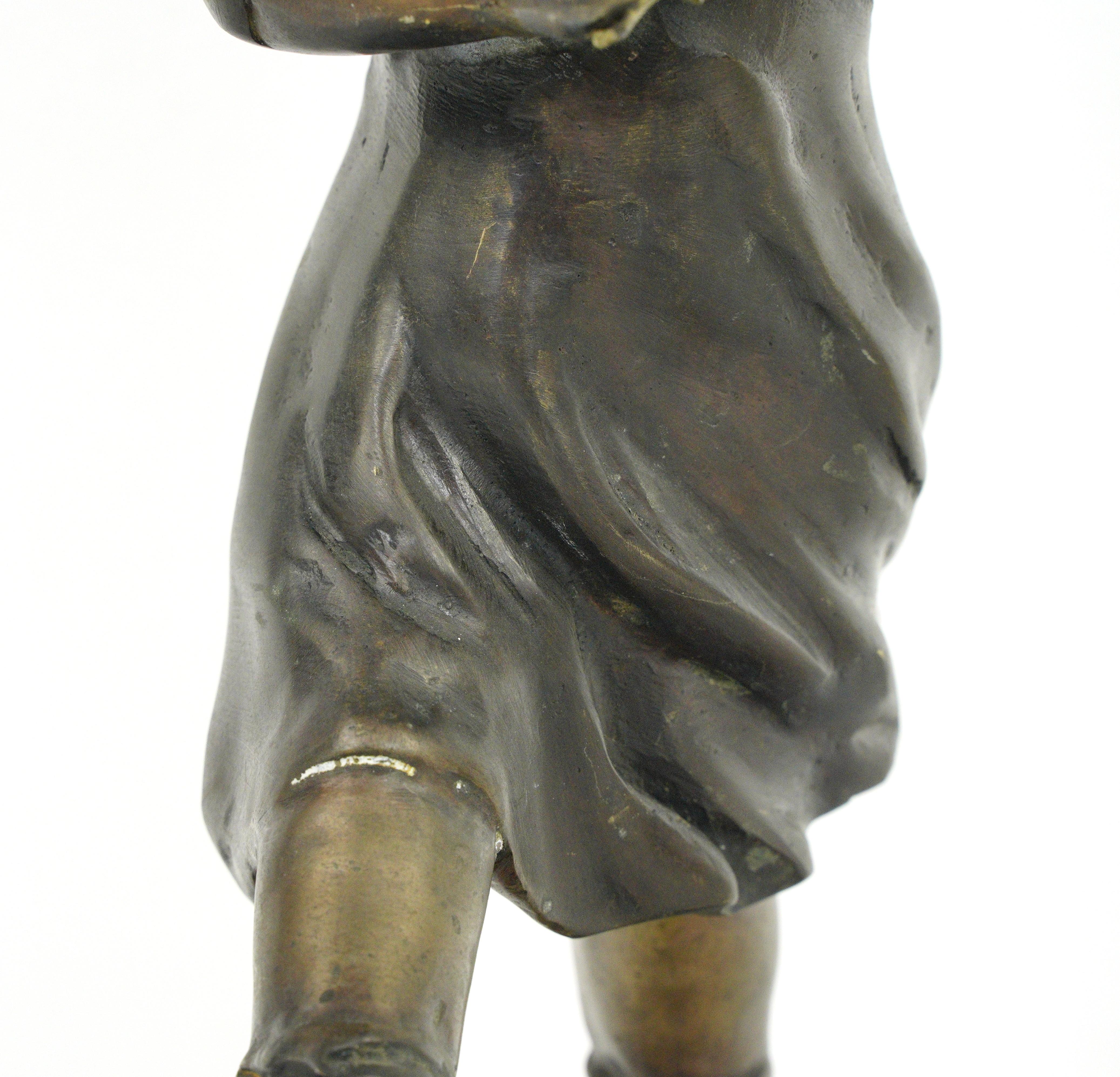 20th Century Cast Bronze Marching Girl with Flag Statue For Sale