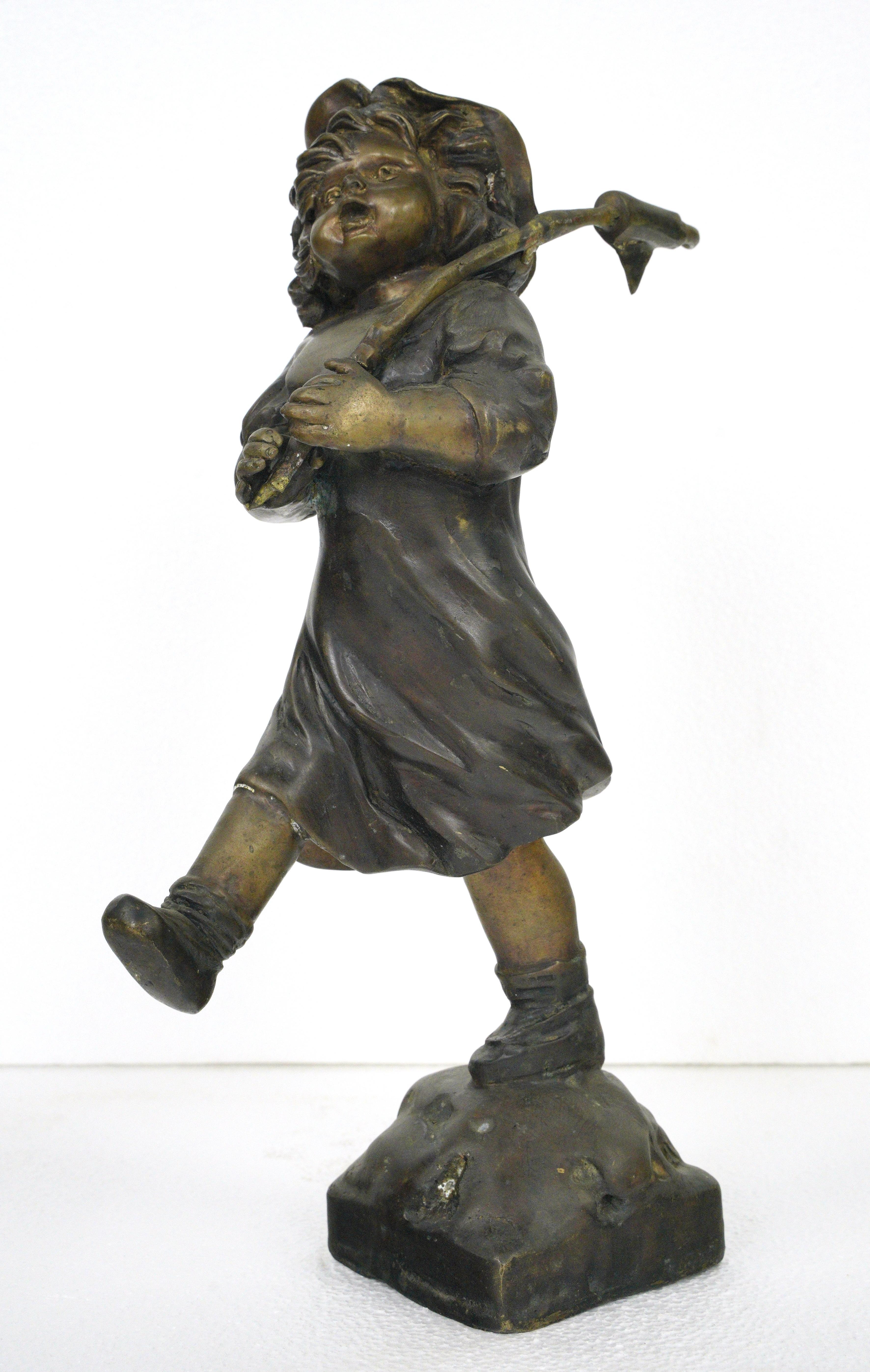 Cast Bronze Marching Girl with Flag Statue For Sale 3