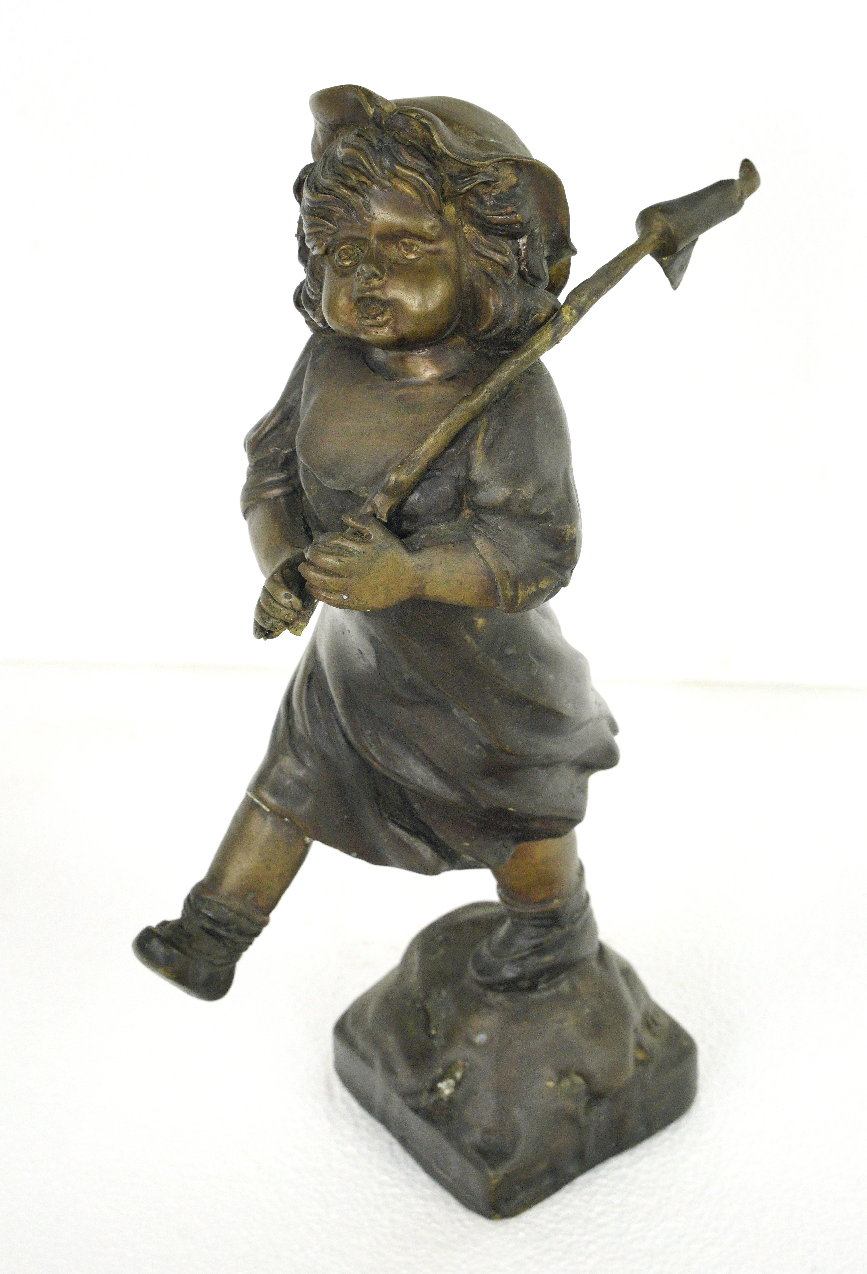 Cast Bronze Marching Girl with Flag Statue For Sale 4