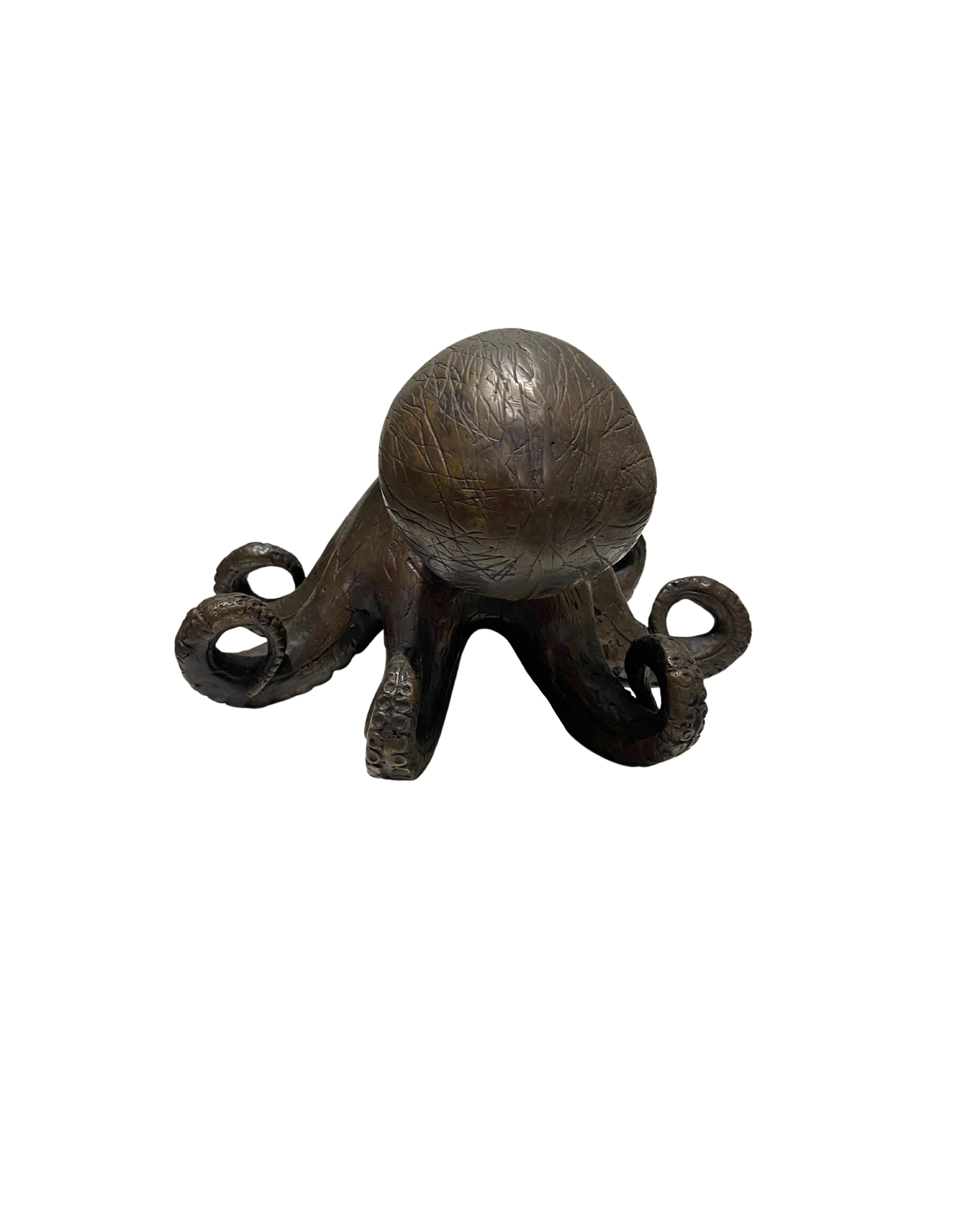 Modern Cast Bronze Octopus Sculpture For Sale