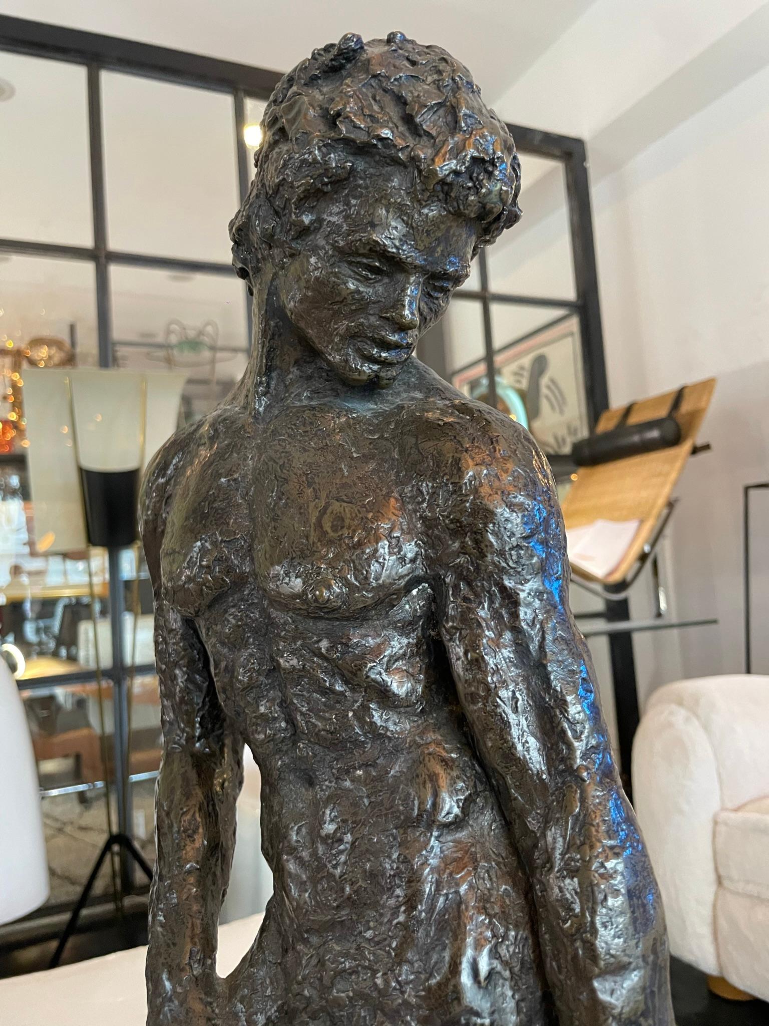 Expressionist Solid Bronze Antinous Sculpture For Sale