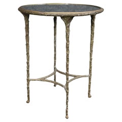 Cast Bronze Olive Leaf Motif French Bagues Style Mirrored Side End Accent Table