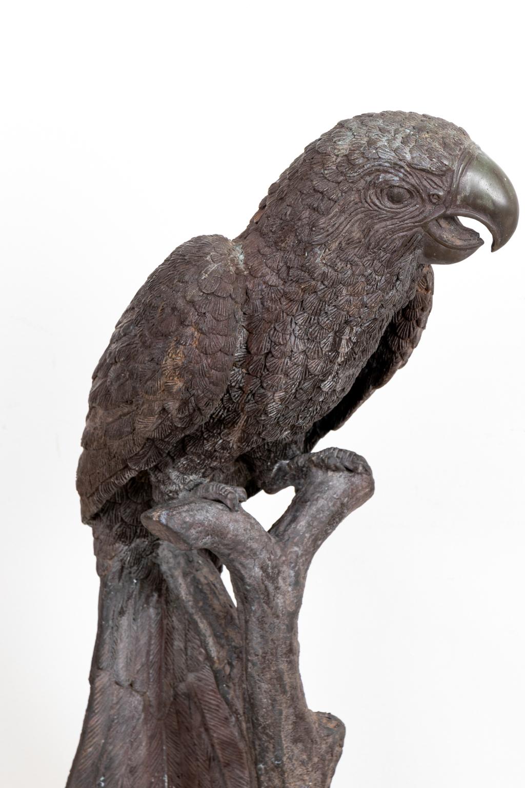 Cast Bronze Parrot on Perch Garden Statue In Good Condition In Stamford, CT