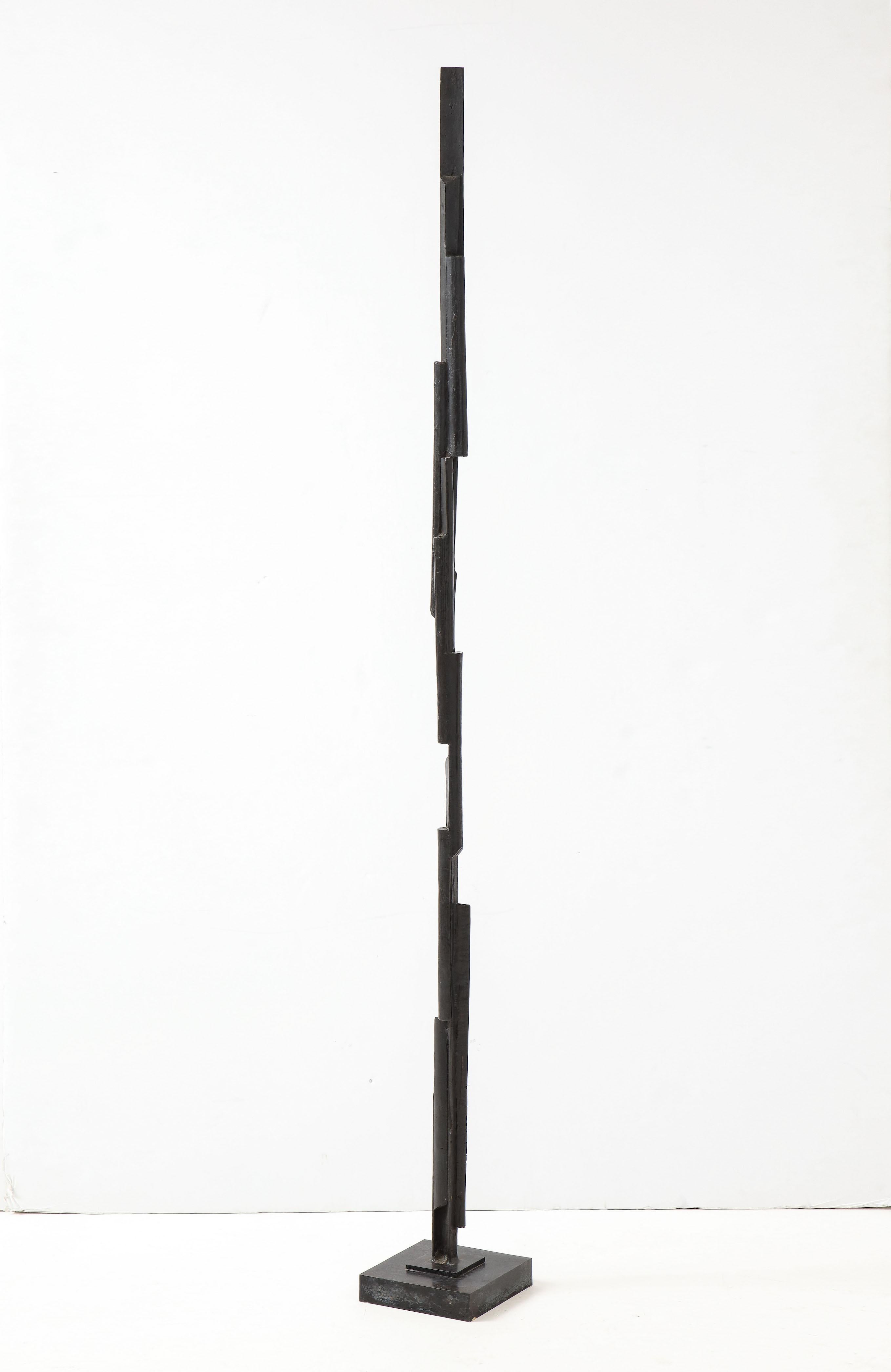 Tall cast and patinated bronze abstract sculpture in the brutalist style .
USA, C. 2005

