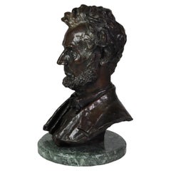 Cast Bronze President Lincoln Bust On Marble Base Signed By Géo E. Bissell C1910