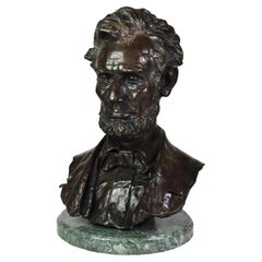 Cast Bronze President Lincoln Bust On Marble Base Signed By Géo E. Bissell C1910