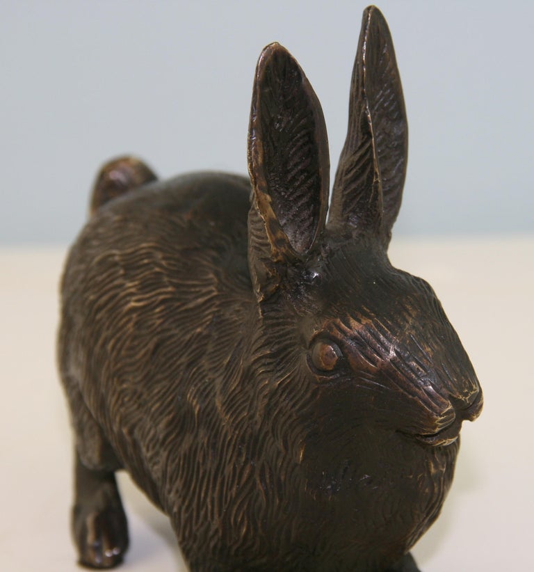 Japanese Cast Bronze Rabbit Sculpture For Sale 1