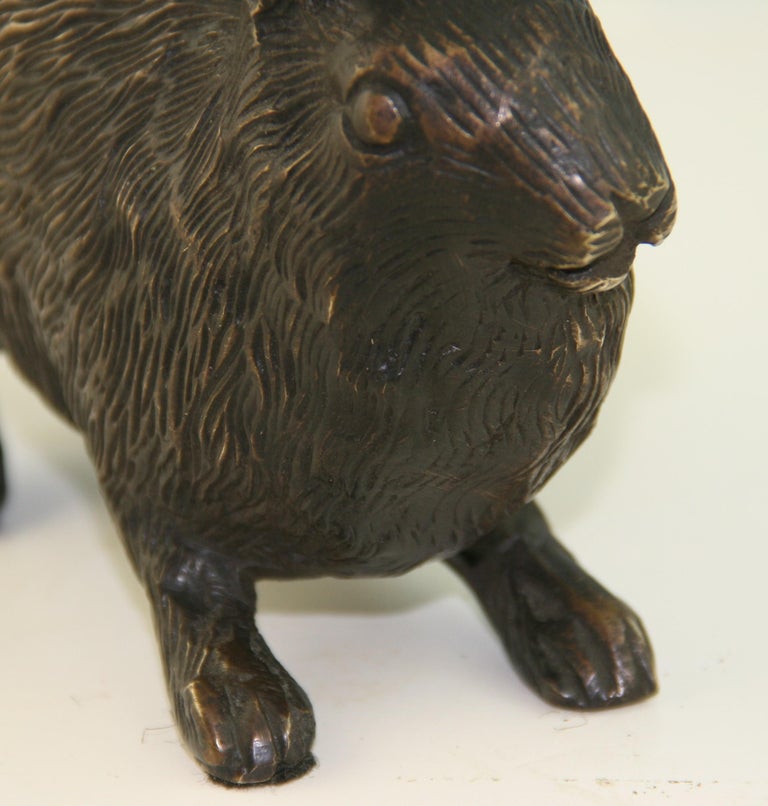 Japanese Cast Bronze Rabbit Sculpture For Sale 2