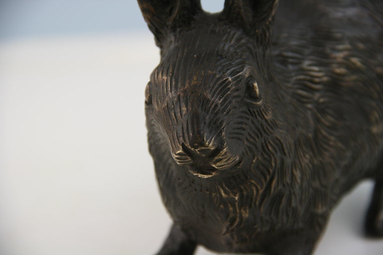 Japanese Cast Bronze Rabbit Sculpture For Sale 4
