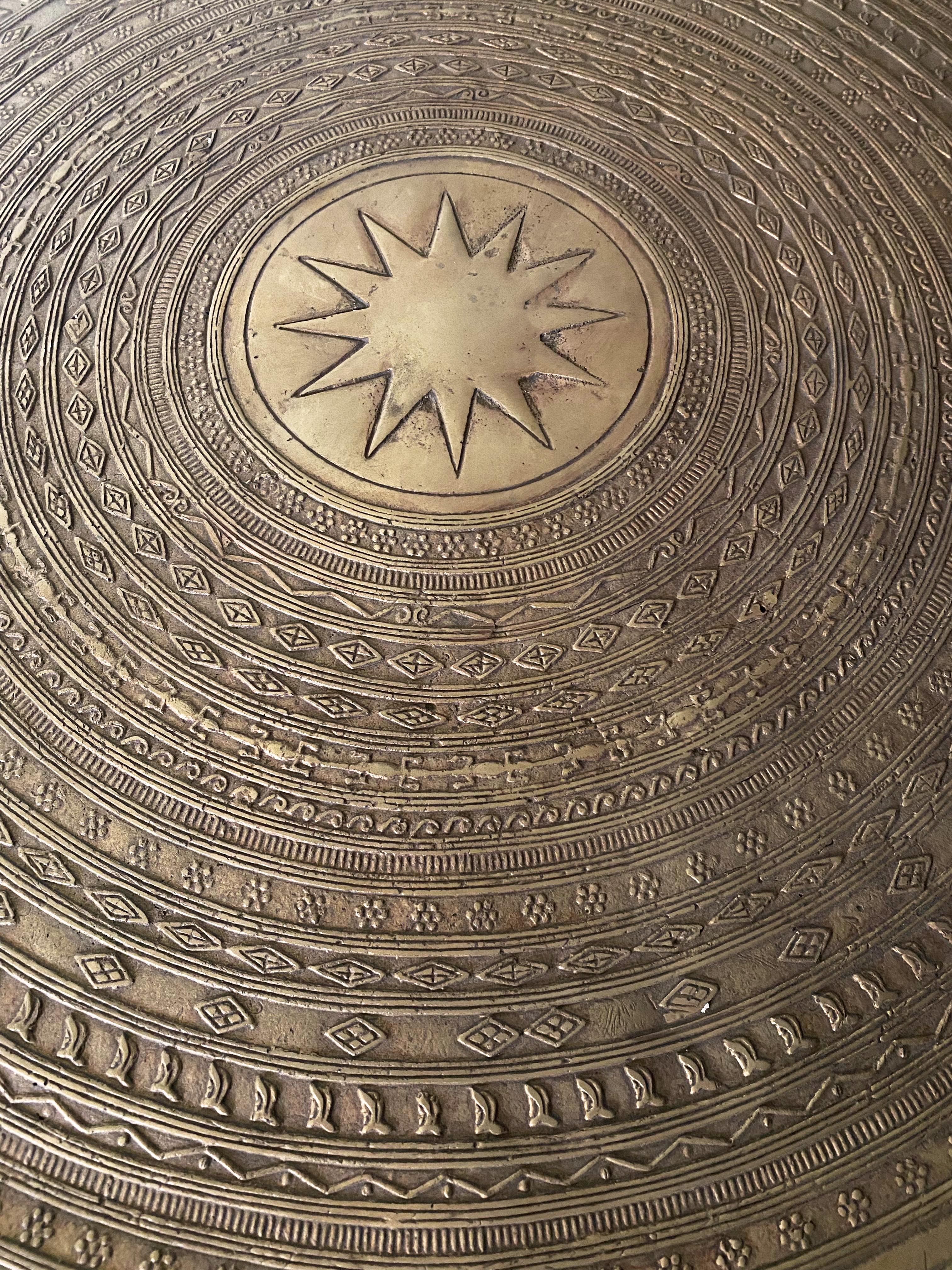 Cast Bronze Rain Drum with Elaborate Detail, Light Finish For Sale 1
