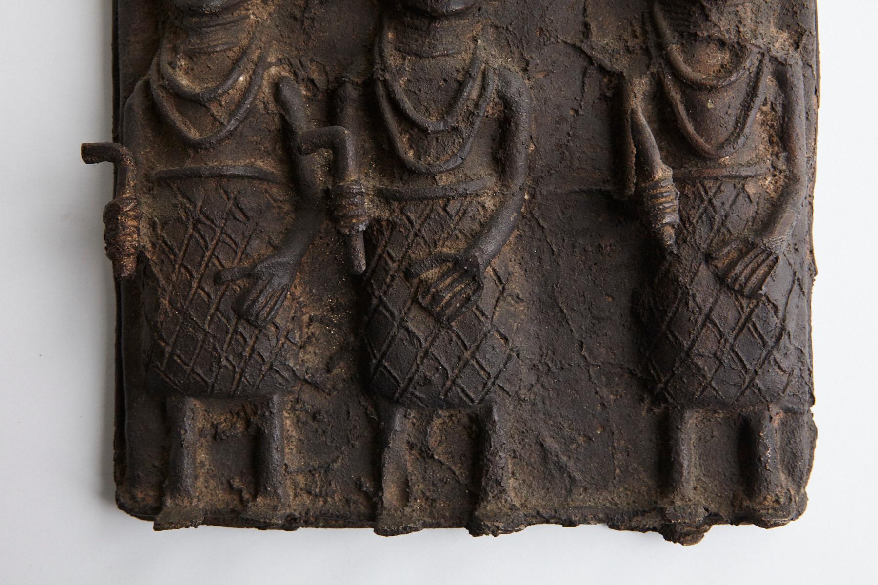 Tribal Cast Bronze Relief Plaque from Benin, 1950s For Sale