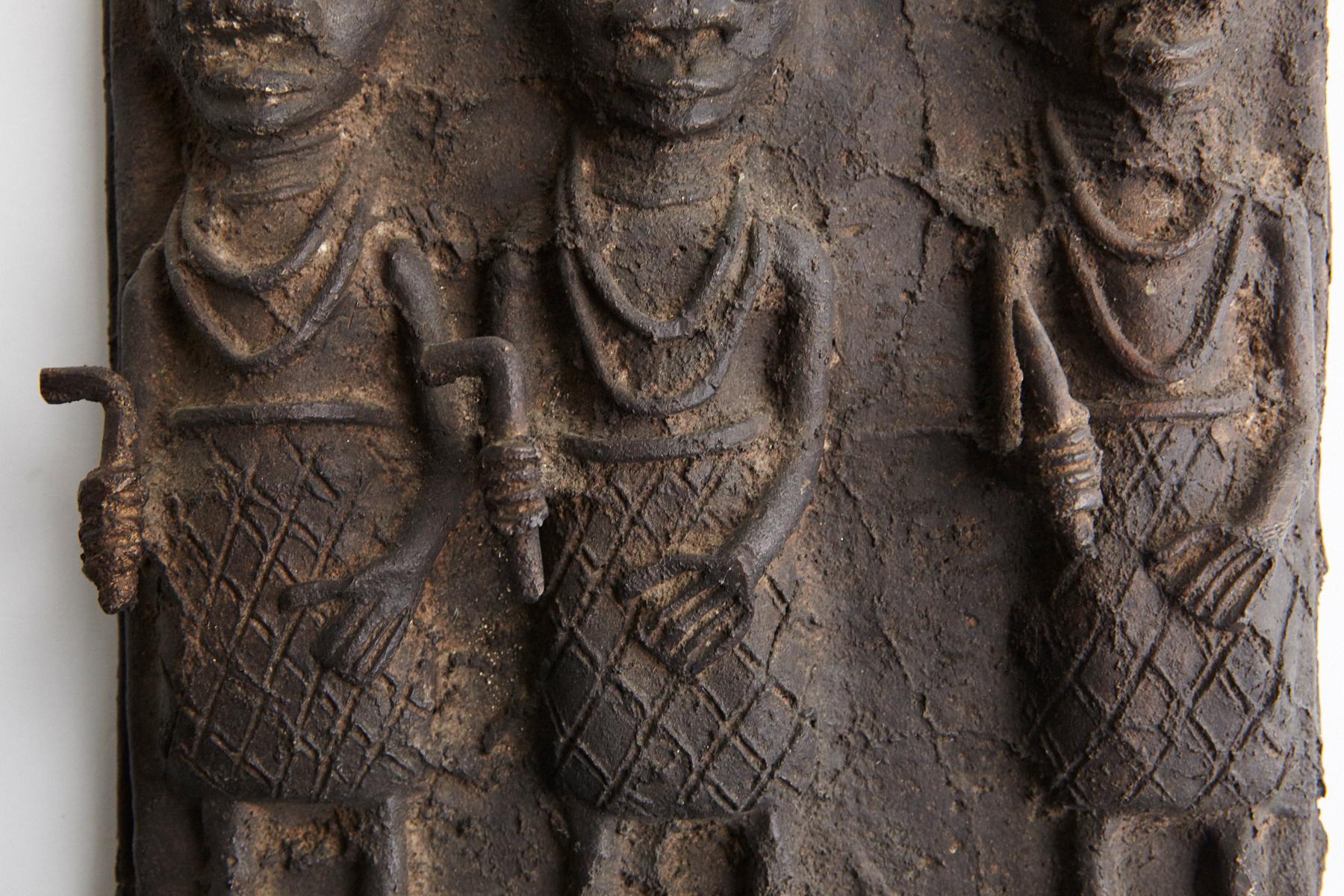 Beninese Cast Bronze Relief Plaque from Benin, 1950s For Sale