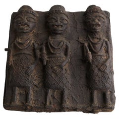 Antique Cast Bronze Relief Plaque from Benin, 1950s