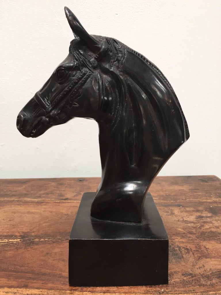 Cast Bronze Sculpture of Black Horse Head on Stand at 1stDibs